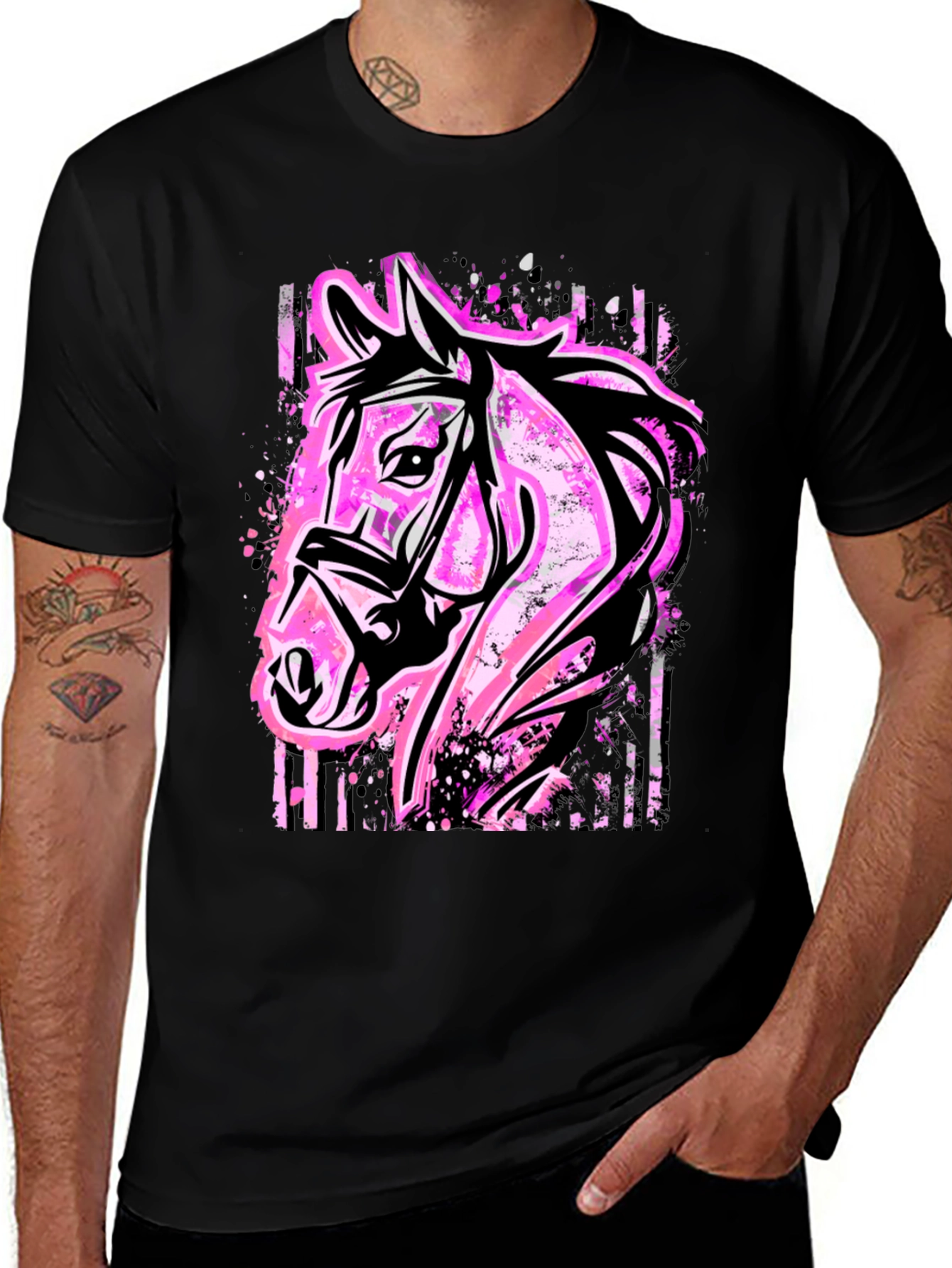Variant 30 of Horse Graphic Tee - Bold Pink Equestrian Style