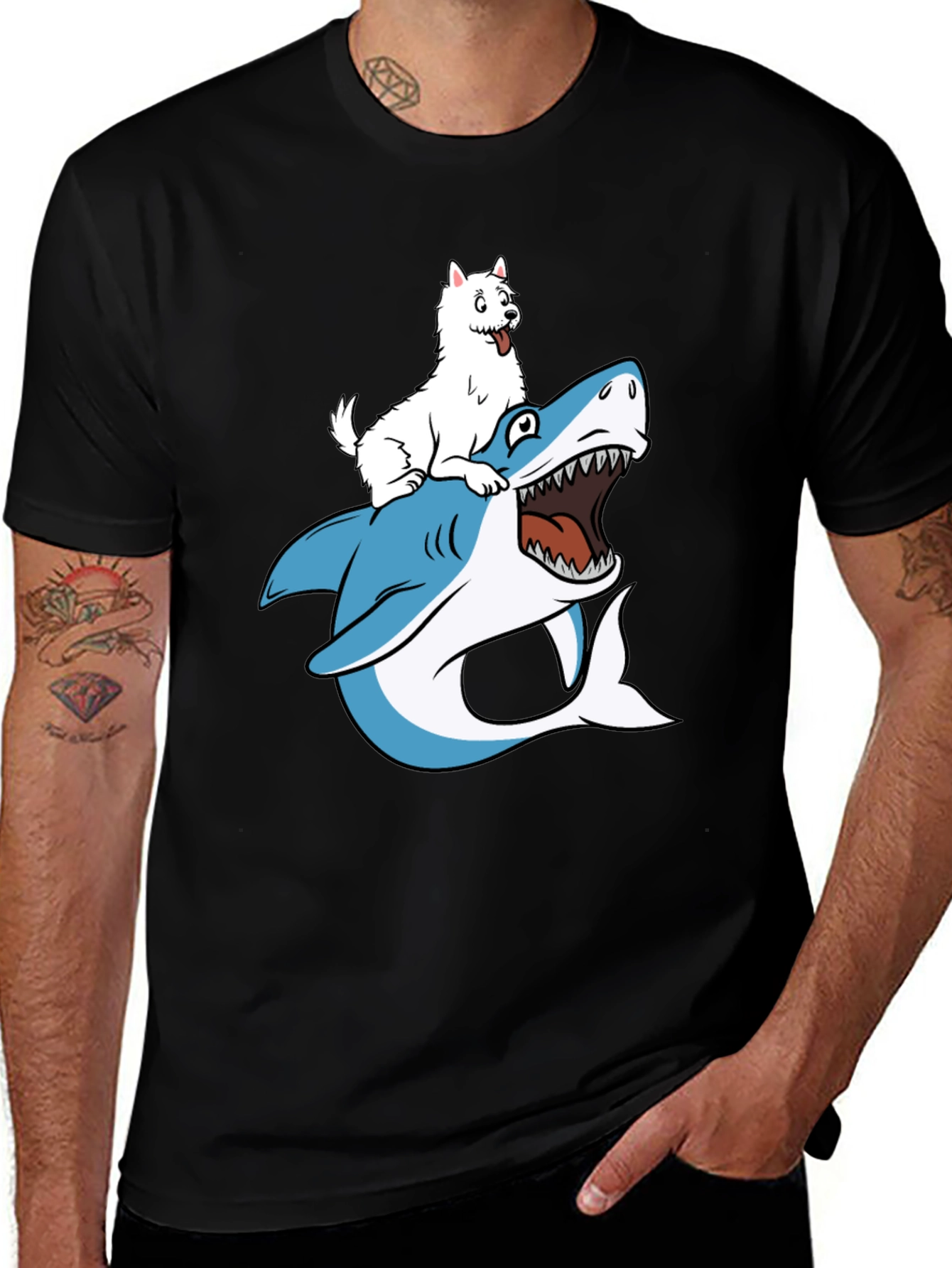 Variant 20 of Dog Riding Shark Graphic T-Shirt