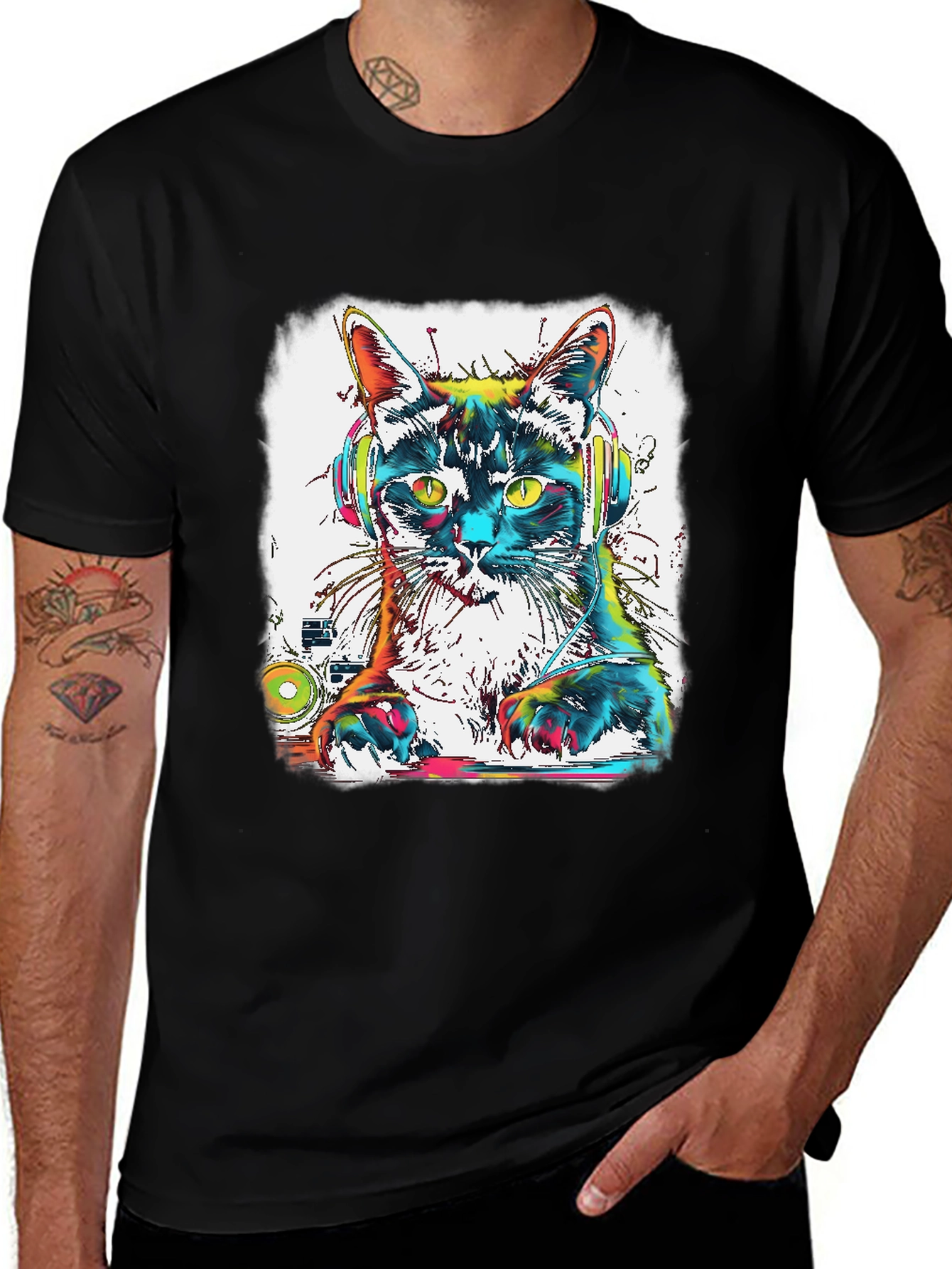 Variant 12 of DJ Cat T-Shirt - Colorful Graphic Tee