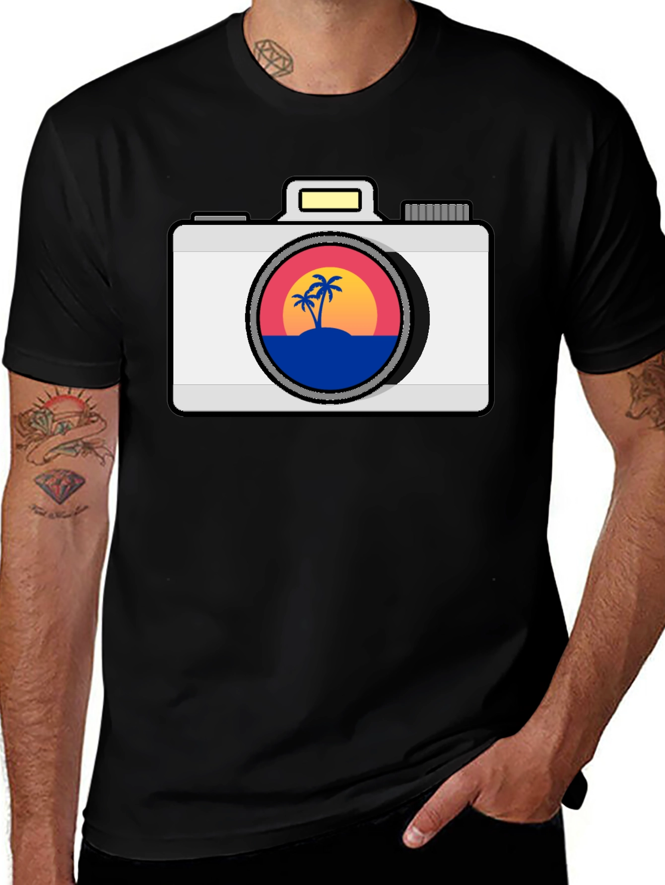 Variant 3 of Sunset Camera Graphic Tee - Tropical Vibes