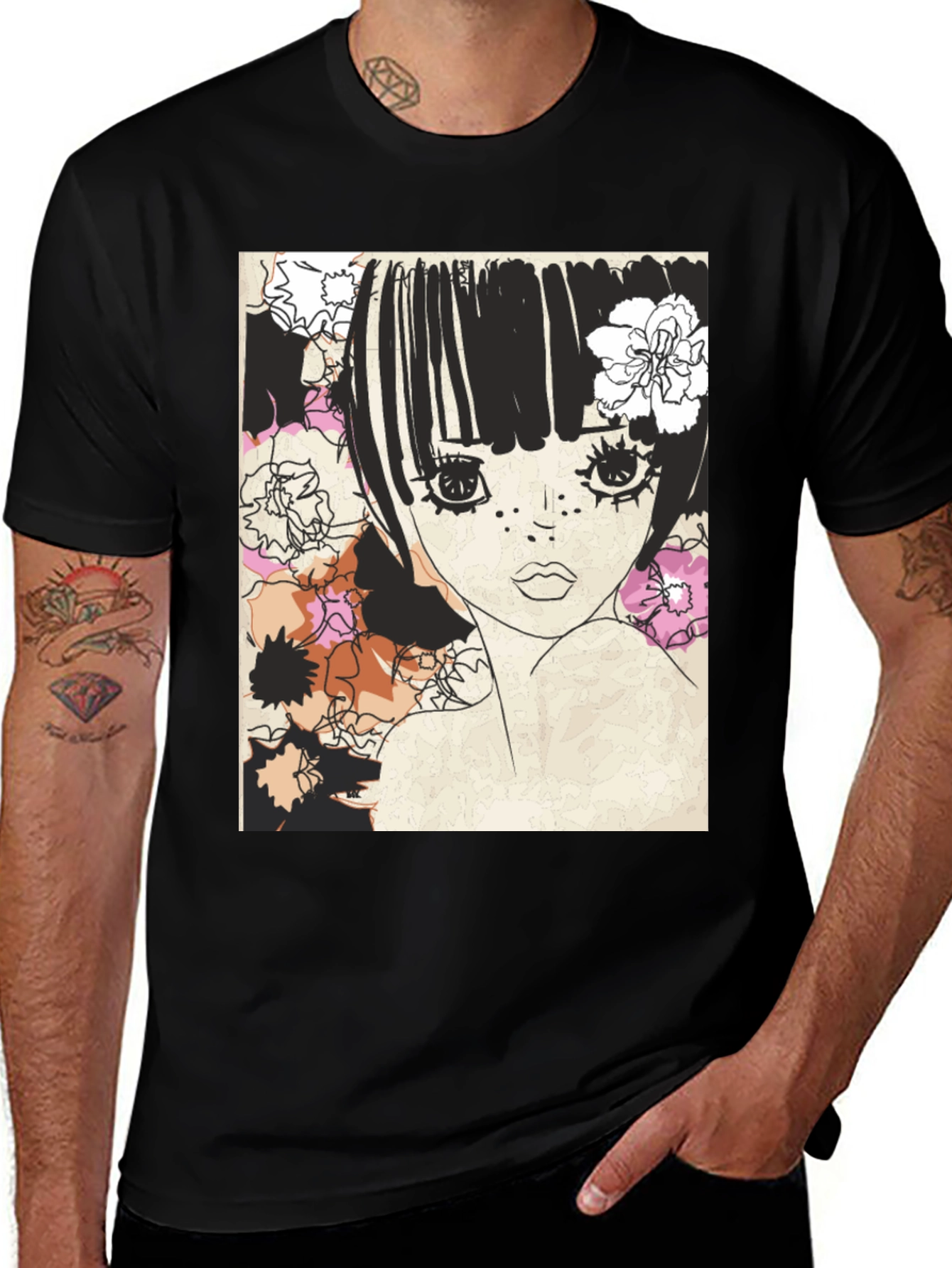 Variant 26 of Anime Girl Graphic Black T-Shirt