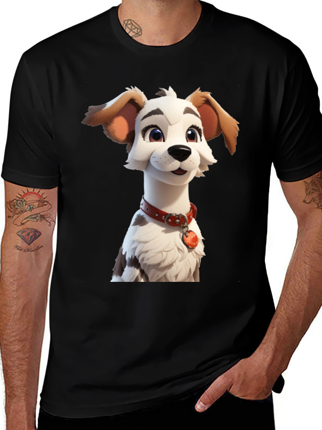 Variant 11 of Dog Cartoon Graphic Black T-Shirt