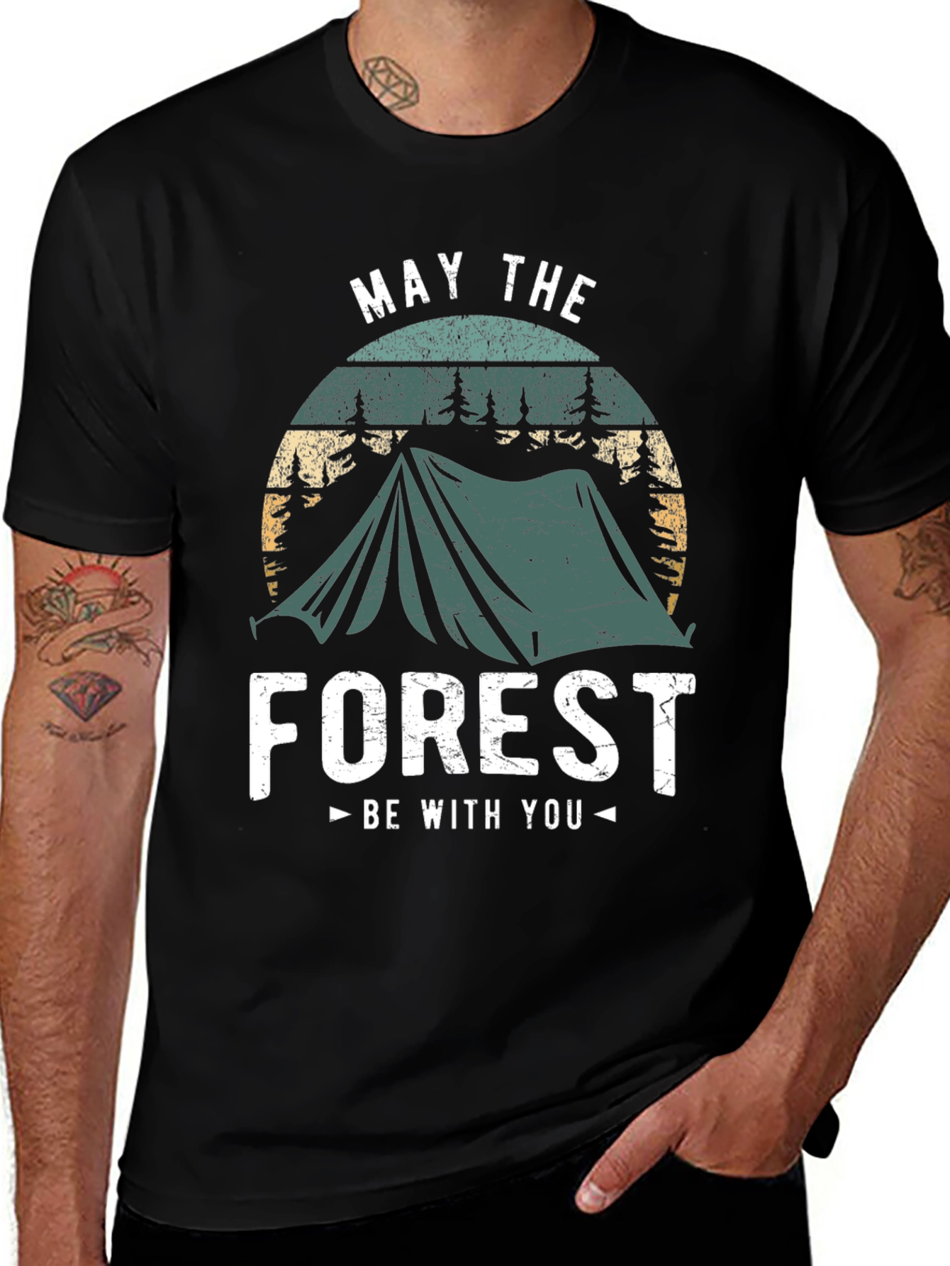 Black May The Forest Be With You Camping T-Shirt main image