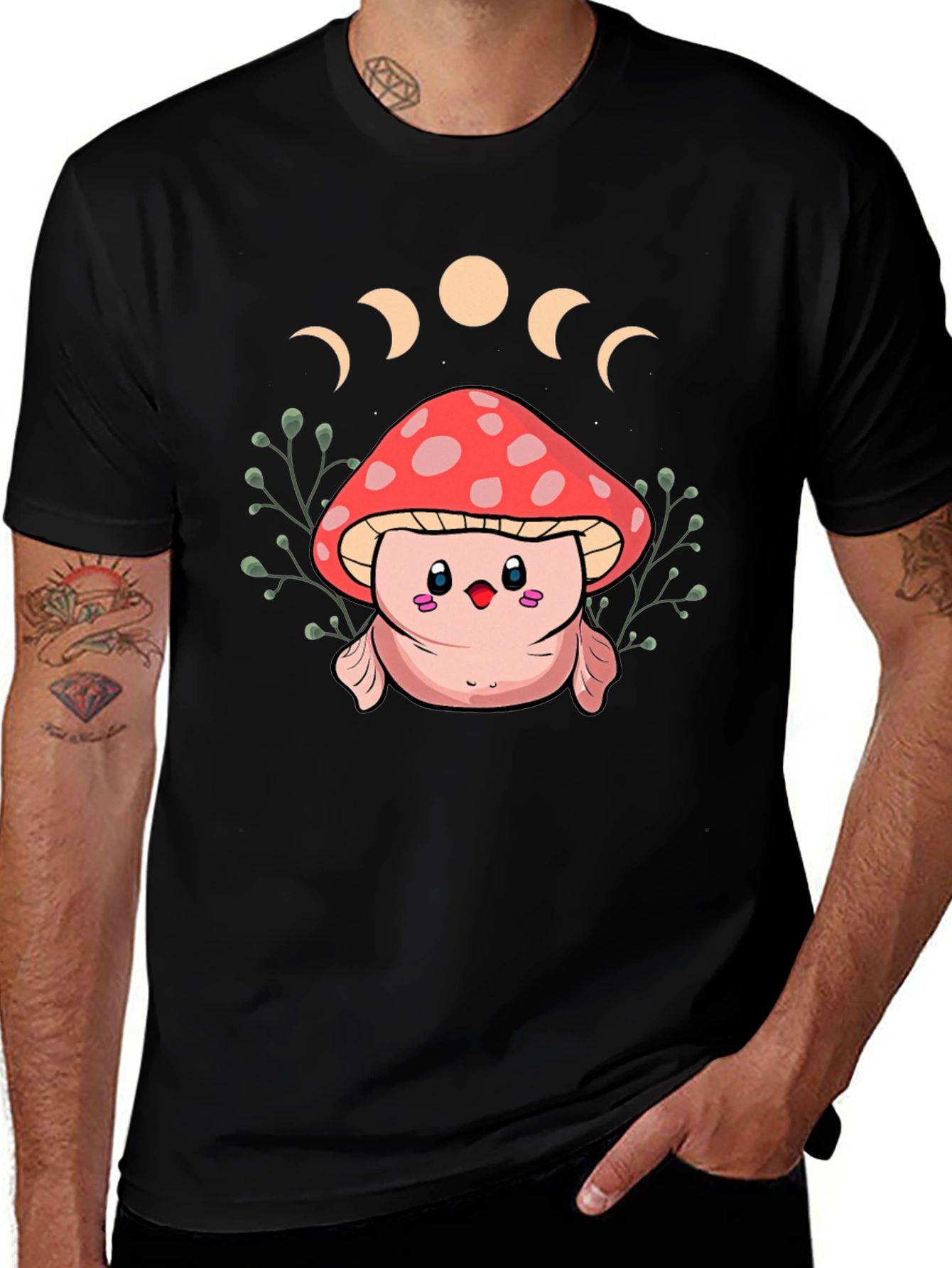 Variant 2 of Mushroom Moon Phase Graphic Tee - Black