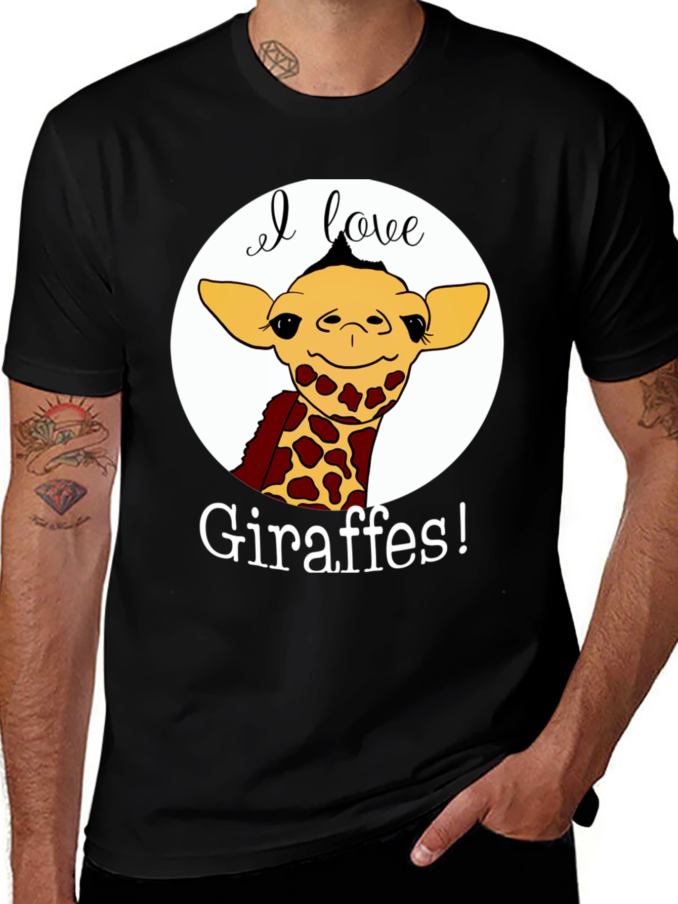 I Love Giraffes Black T-Shirt