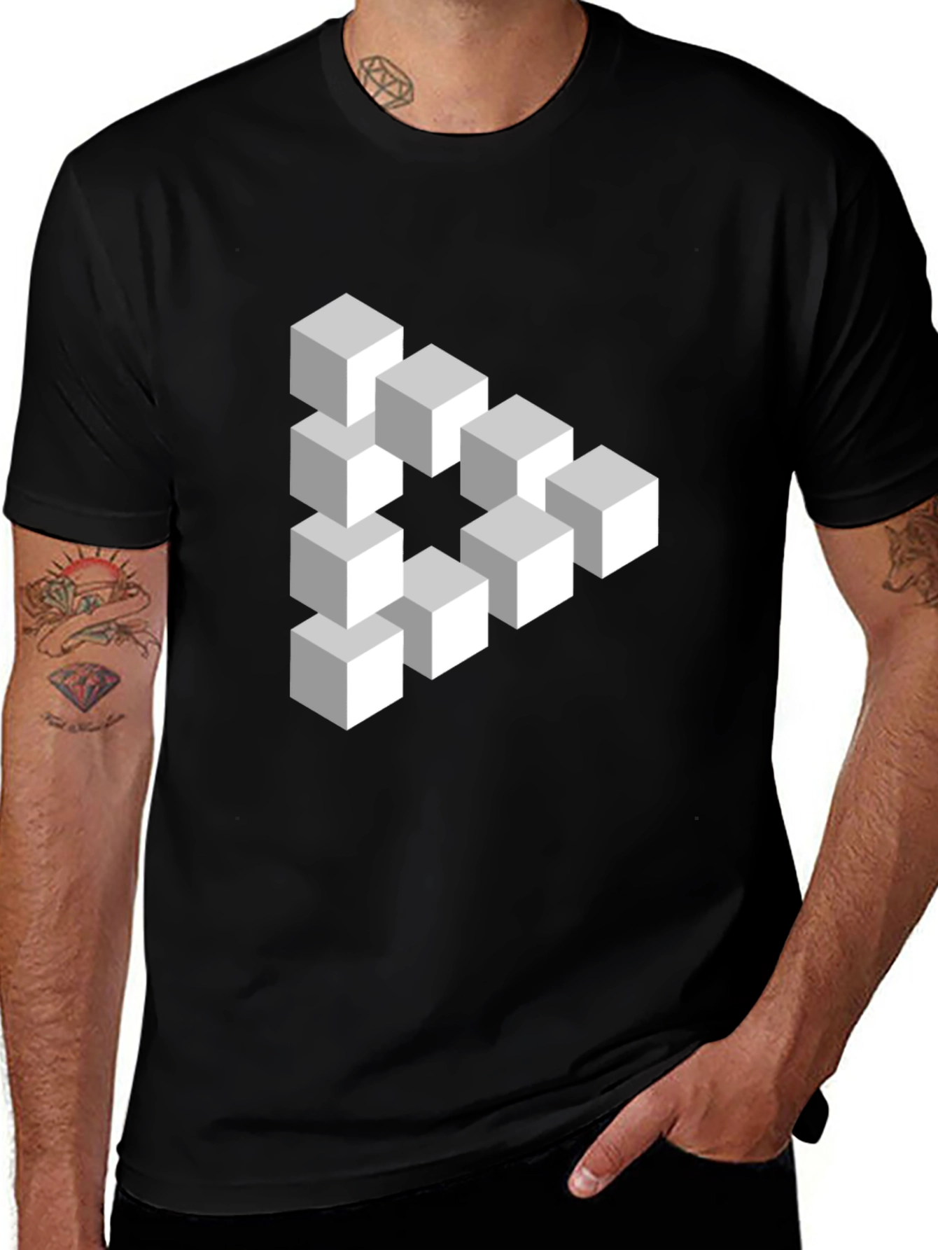 Variant 5 of Impossible Cube T-Shirt - Optical Illusion Design