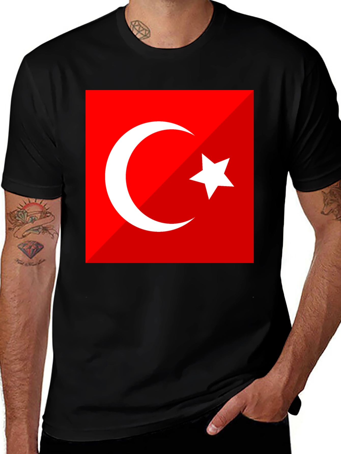 Variant 18 of Turkey Flag Graphic Tee - Black Crew Neck
