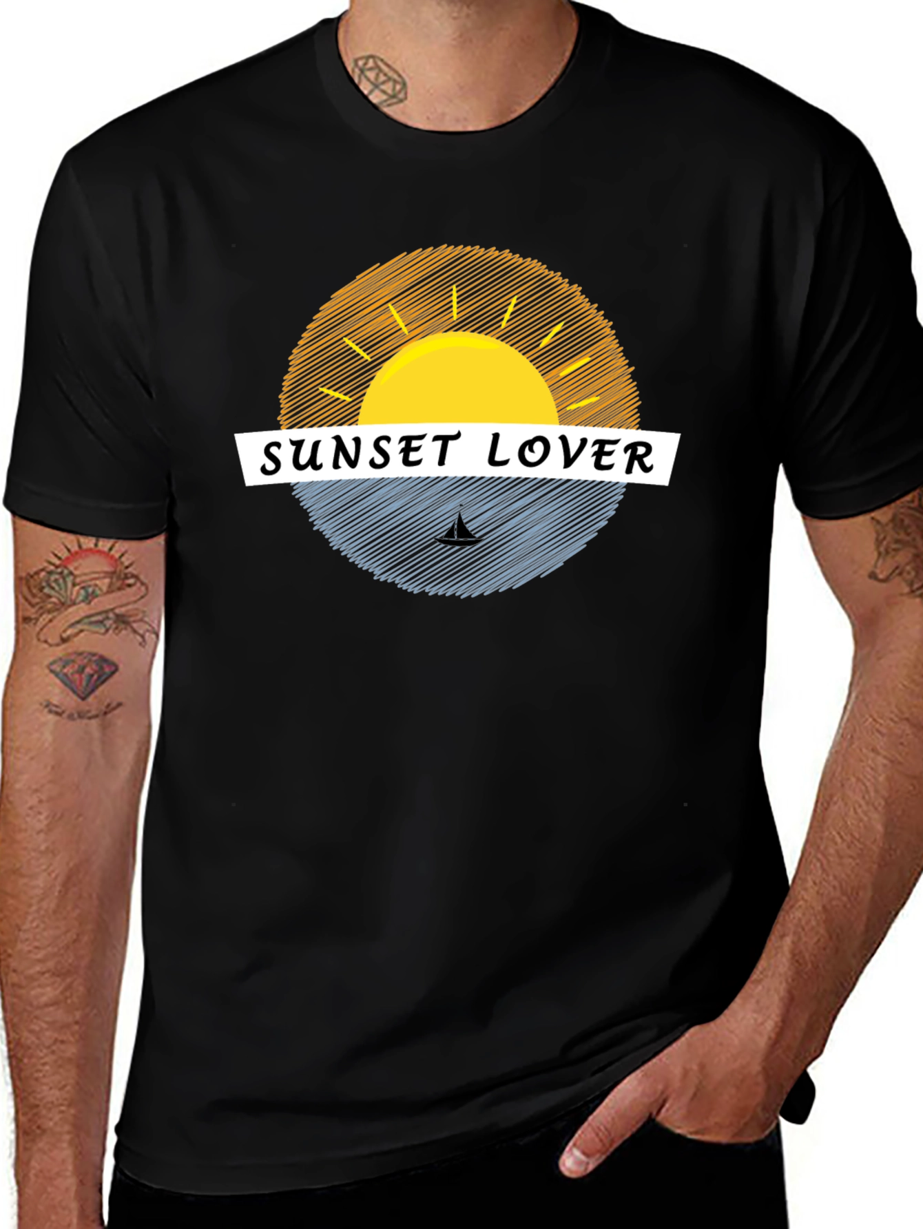 Variant 18 of Sunset Lover Graphic Tee - Black Casual T-Shirt