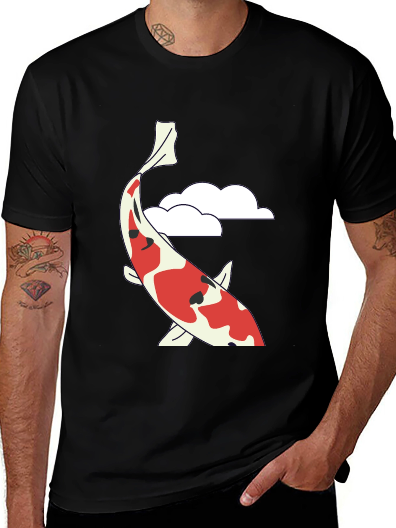 Variant 17 of Koi Fish Graphic T-Shirt - Black Casual Tee