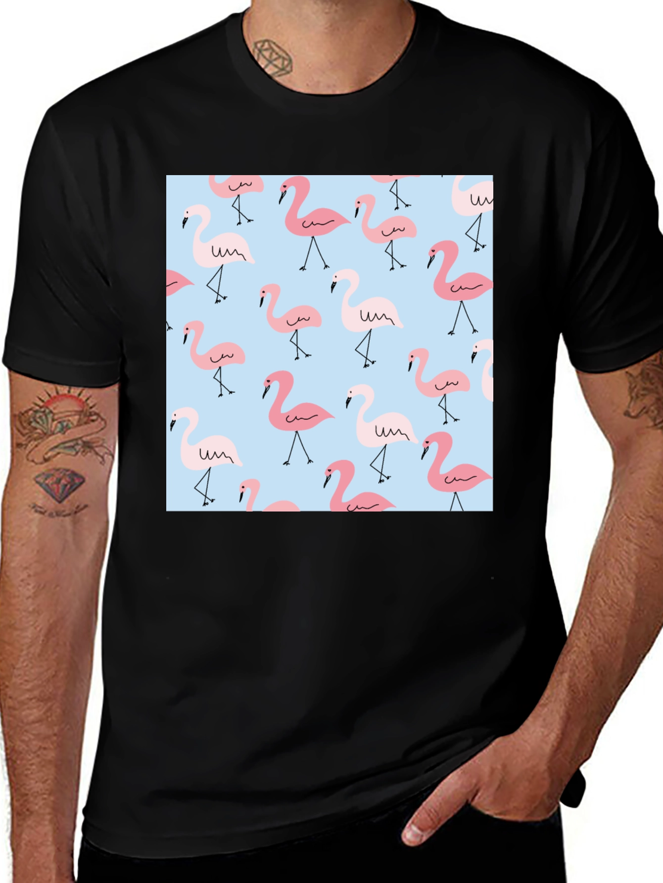 Variant 5 of Flamingo Pattern Black T-Shirt