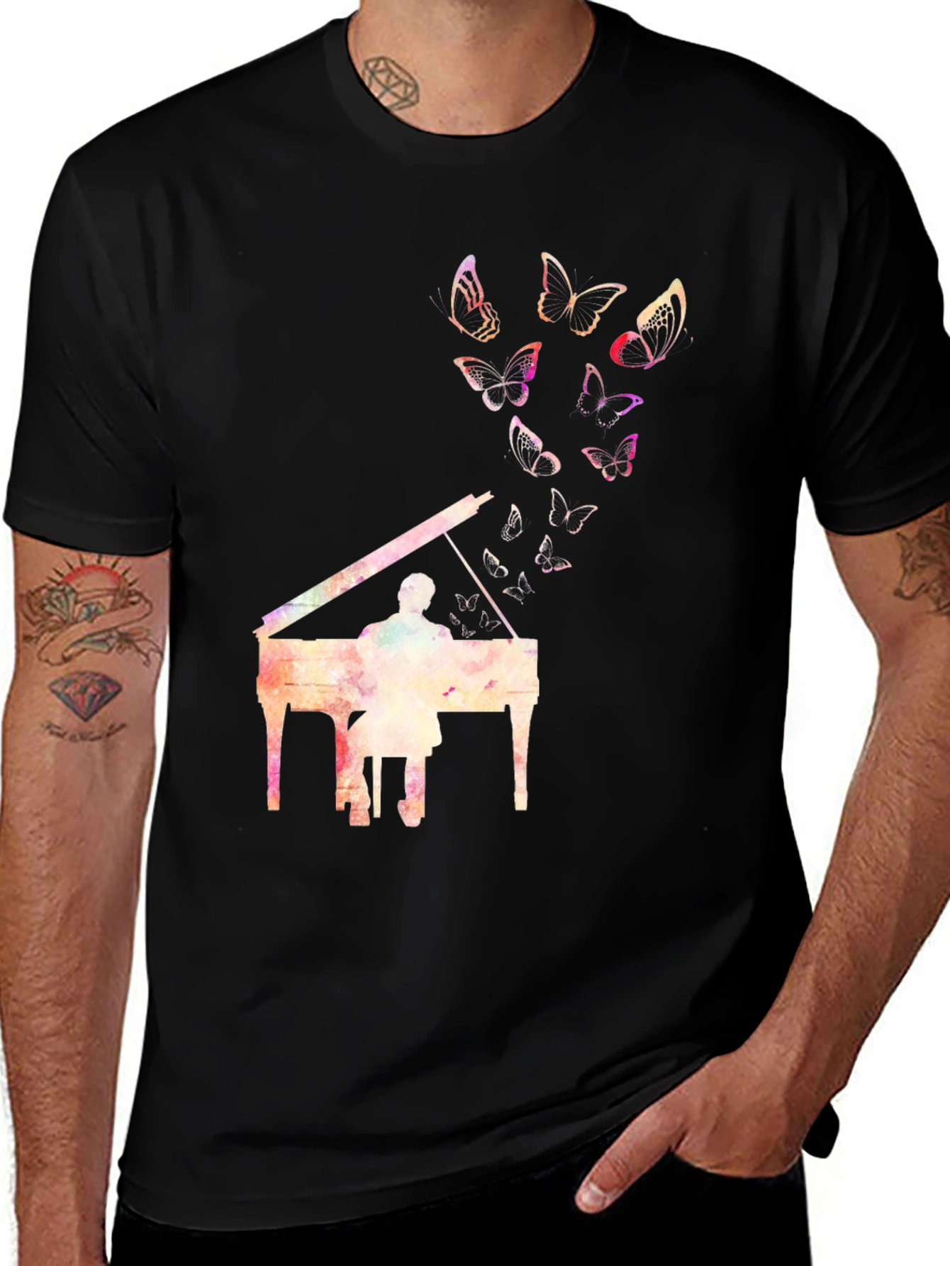 Variant 13 of Piano and Butterflies Graphic Tee - Music Lover T-Shirt