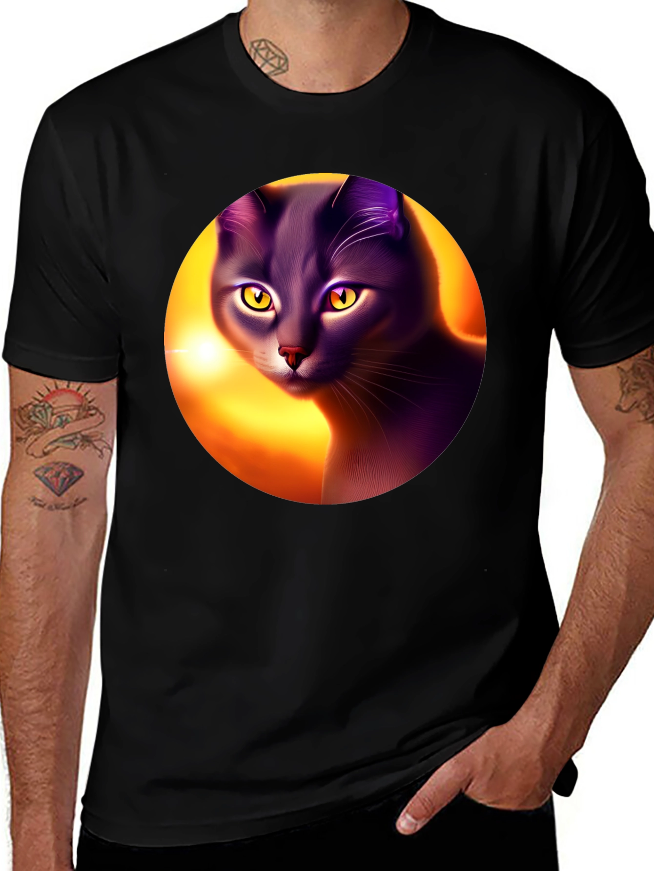 Variant 10 of Mystic Cat Graphic Black T-Shirt