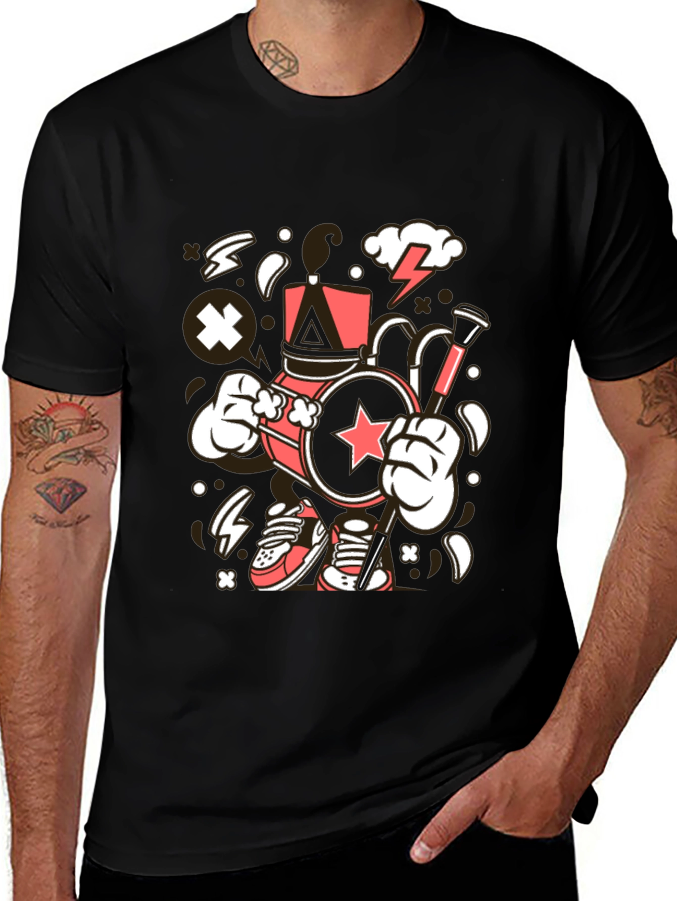 Variant 27 of Drum Cartoon Graphic Black T-Shirt