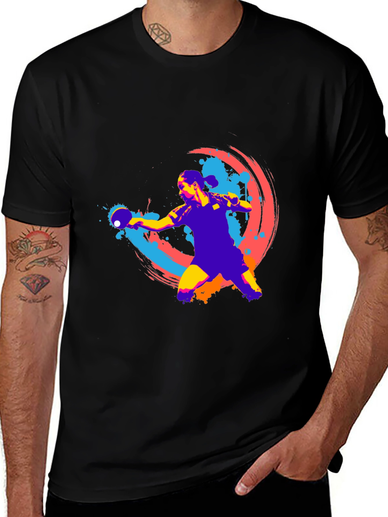 Ping Pong Player Graphic T-Shirt - Black