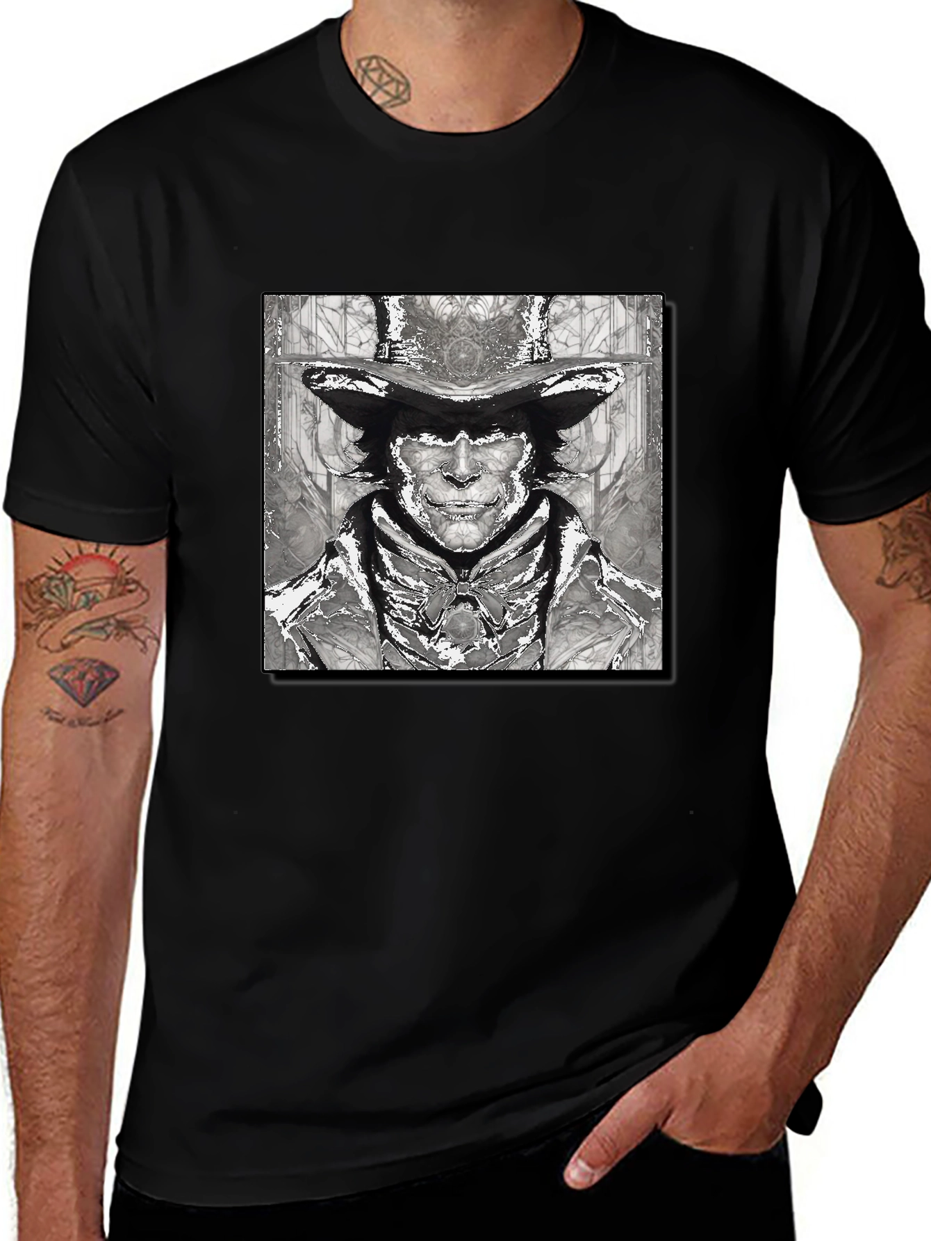 Variant 13 of Monochrome Man in Hat Graphic Tee