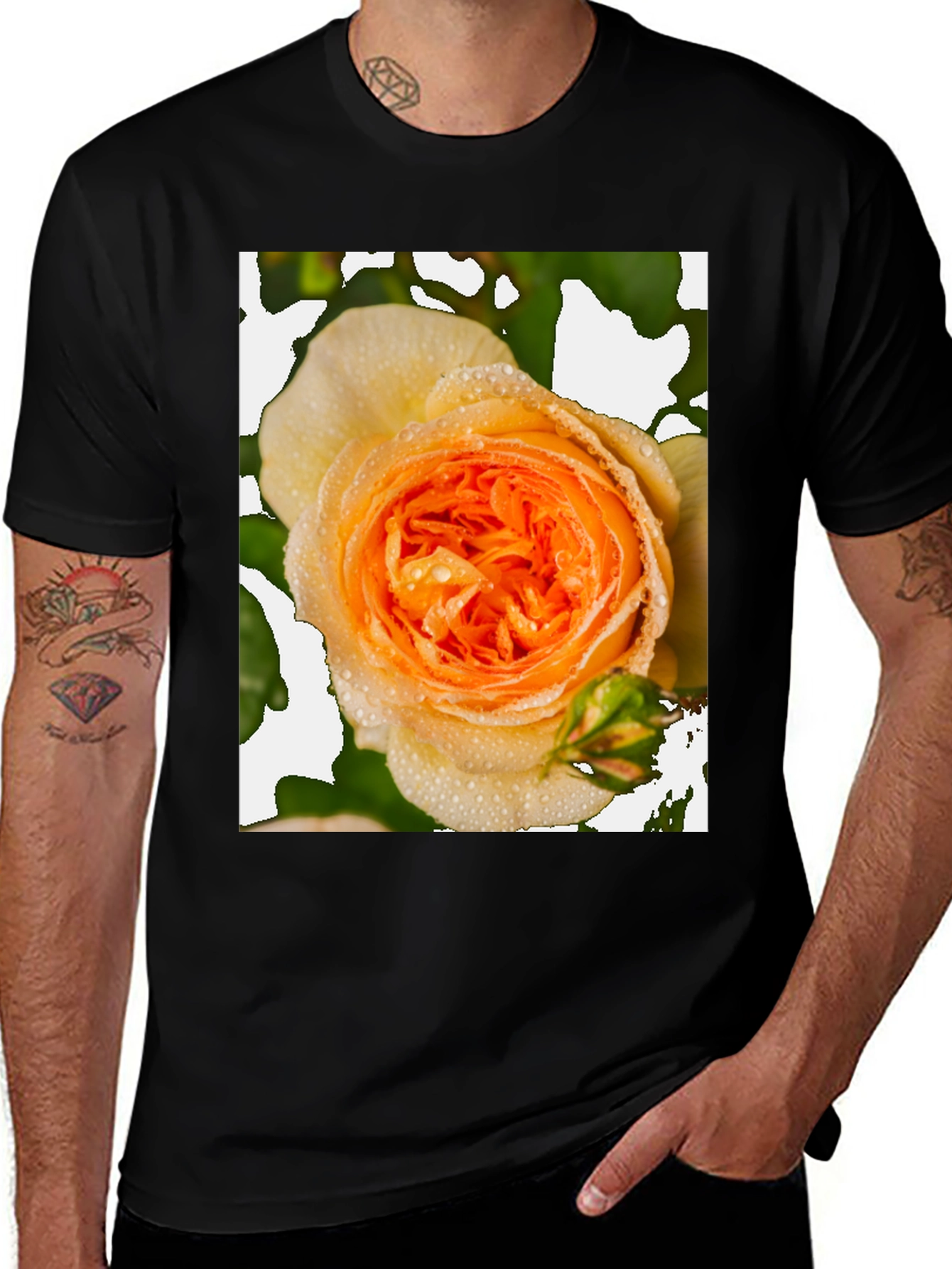 Variant 23 of Floral Rose Graphic Tee - Modern Black T-Shirt