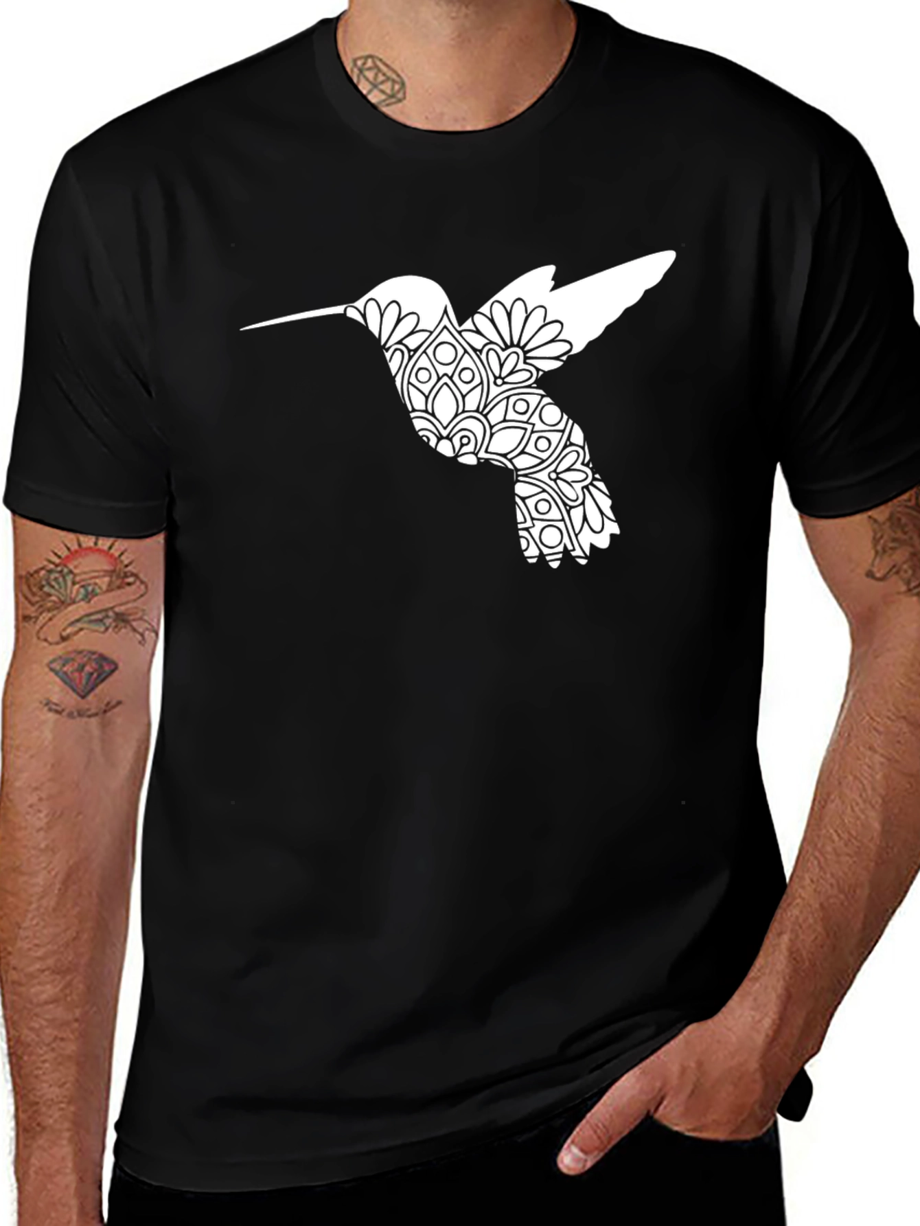 Variant 9 of Hummingbird Mandala Graphic Tee - Black