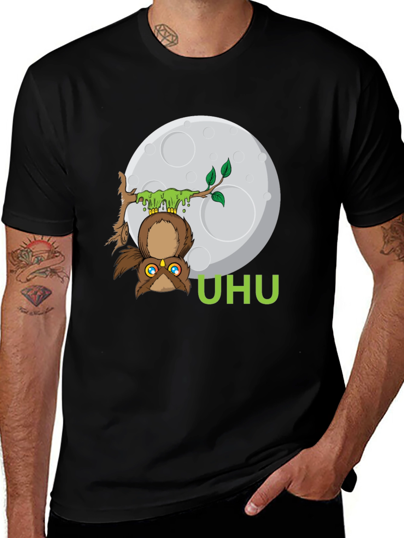 Variant 2 of UHU Owl T-Shirt - Moonlit Design