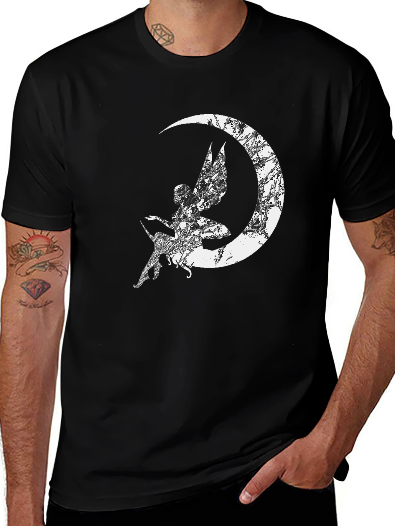 Variant 3 of Fairy Moon Graphic T-Shirt - Black Cotton Tee