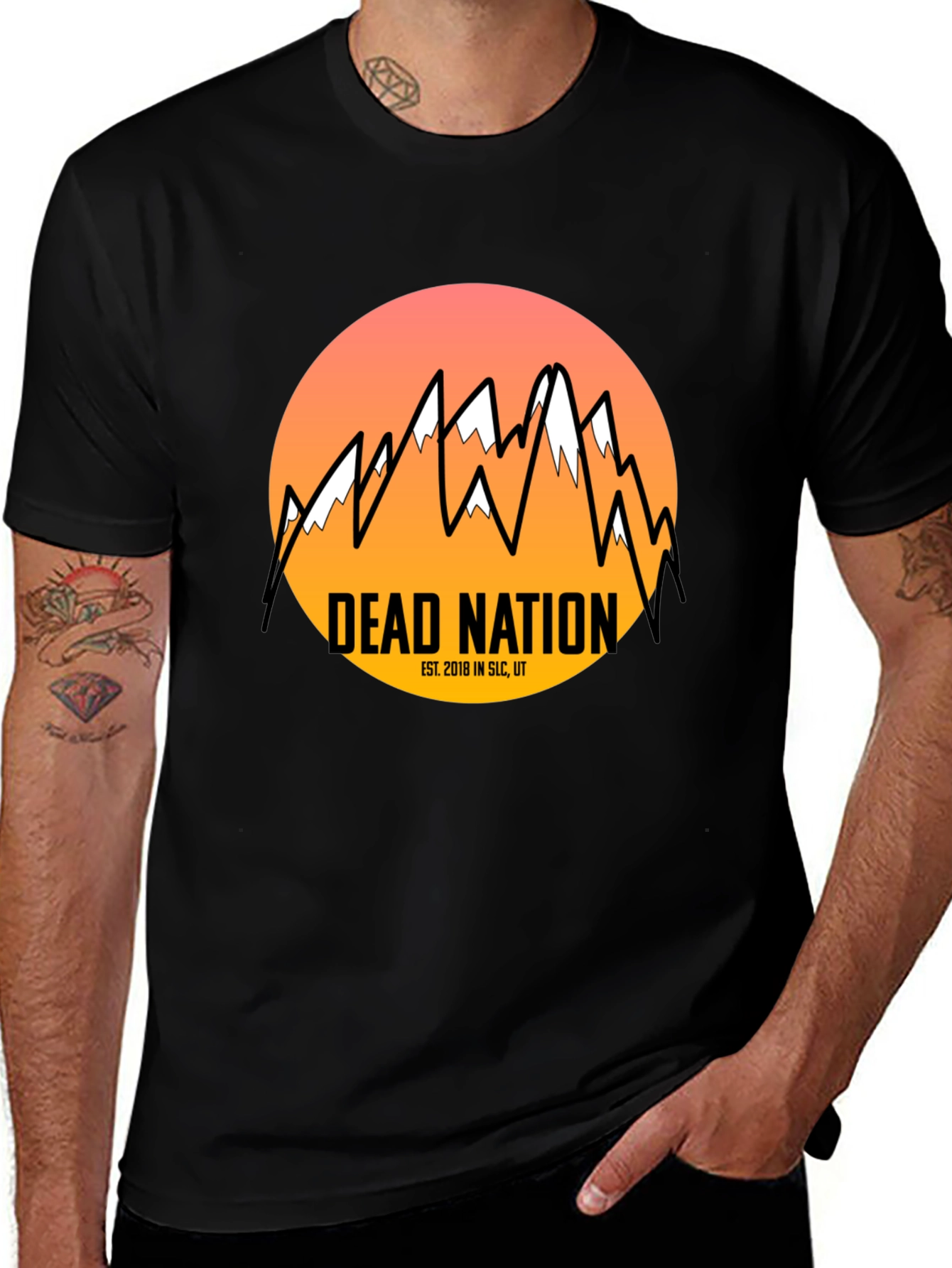 Variant 9 of Dead Nation Black T-Shirt with Mountain Design