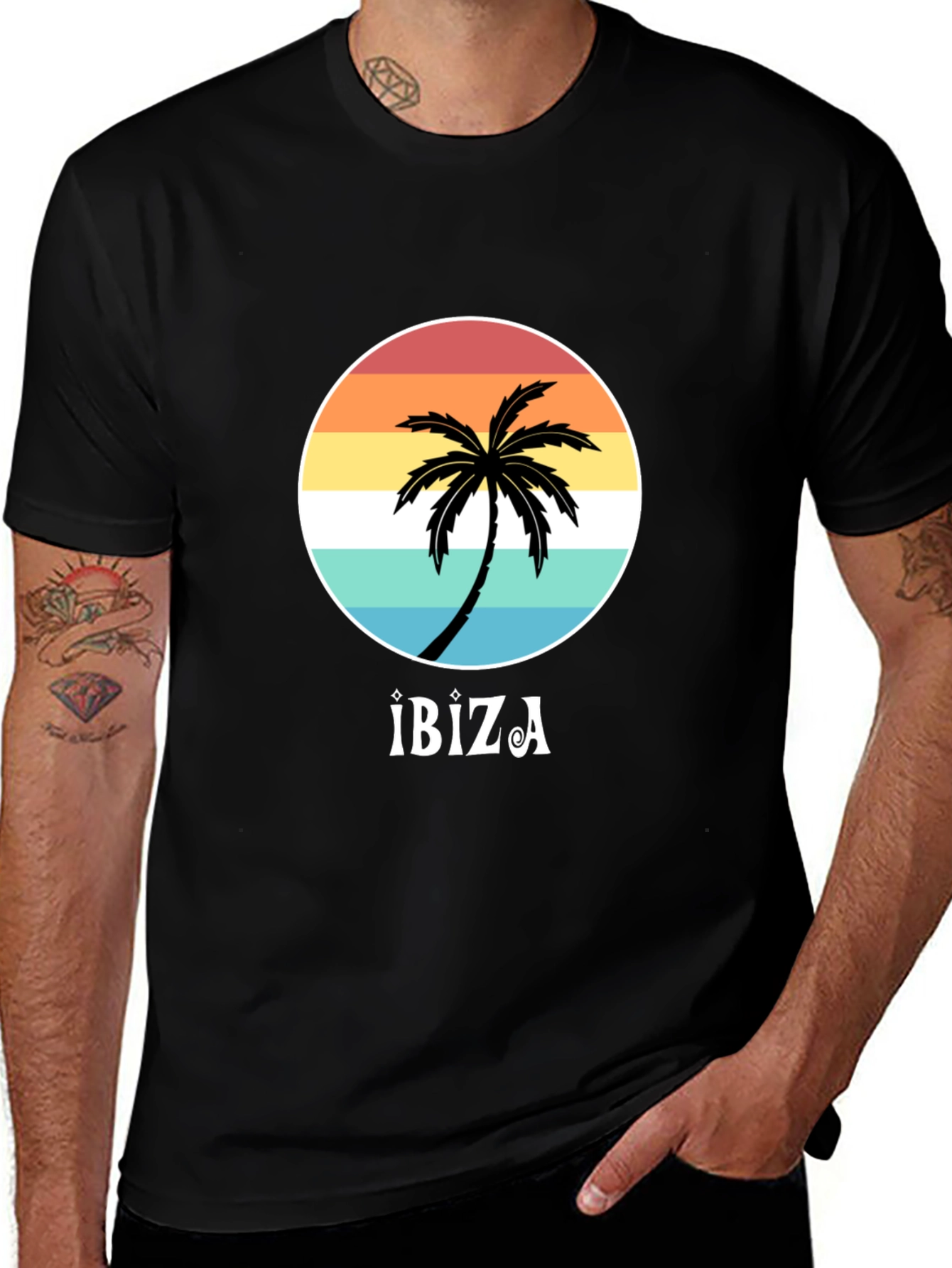 Variant 29 of Ibiza Palm Tree Graphic Tee - Retro Sunset Design