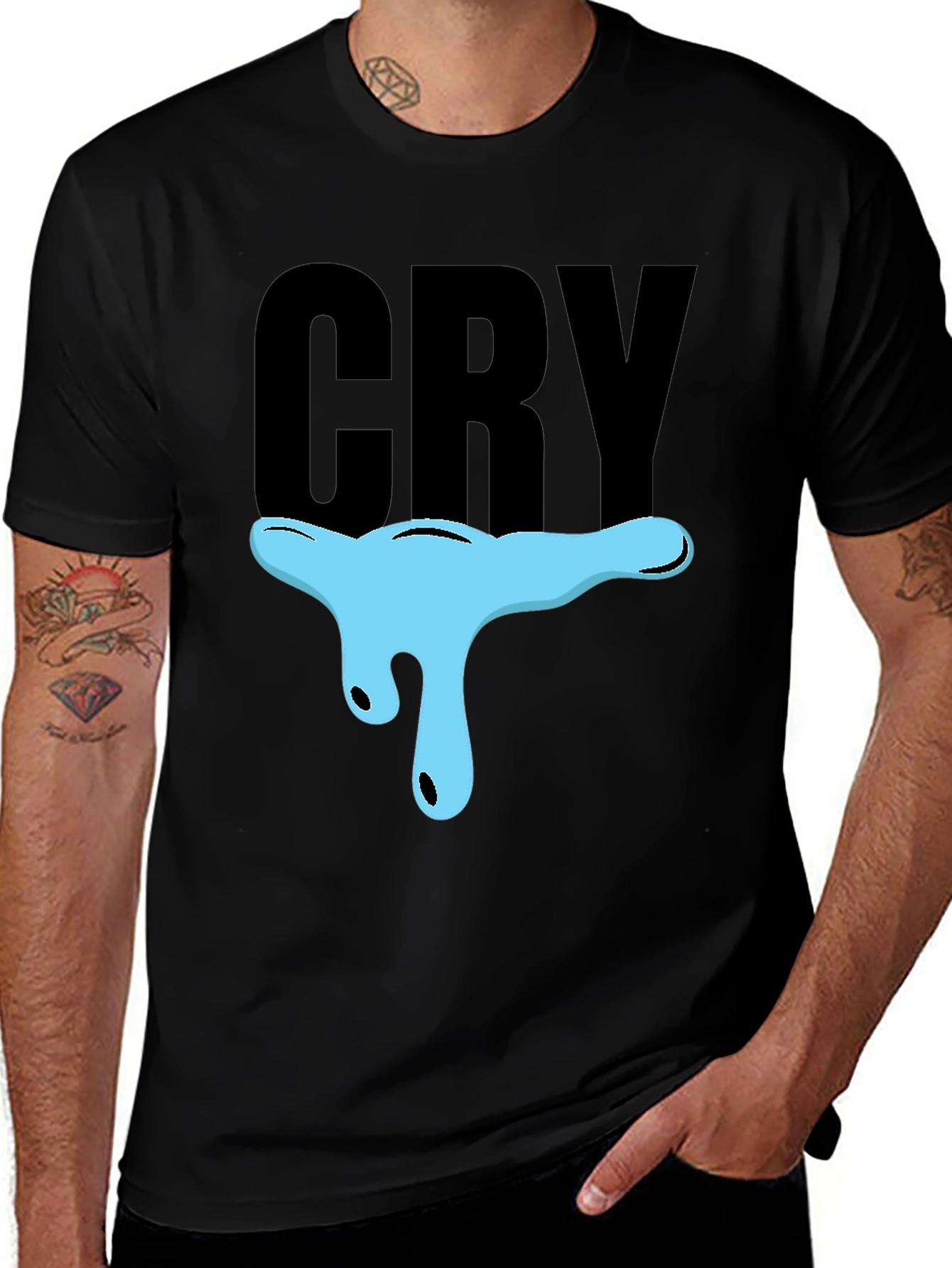 Variant 17 of CRY Graphic T-Shirt - Black Cotton Blend Casual Tee