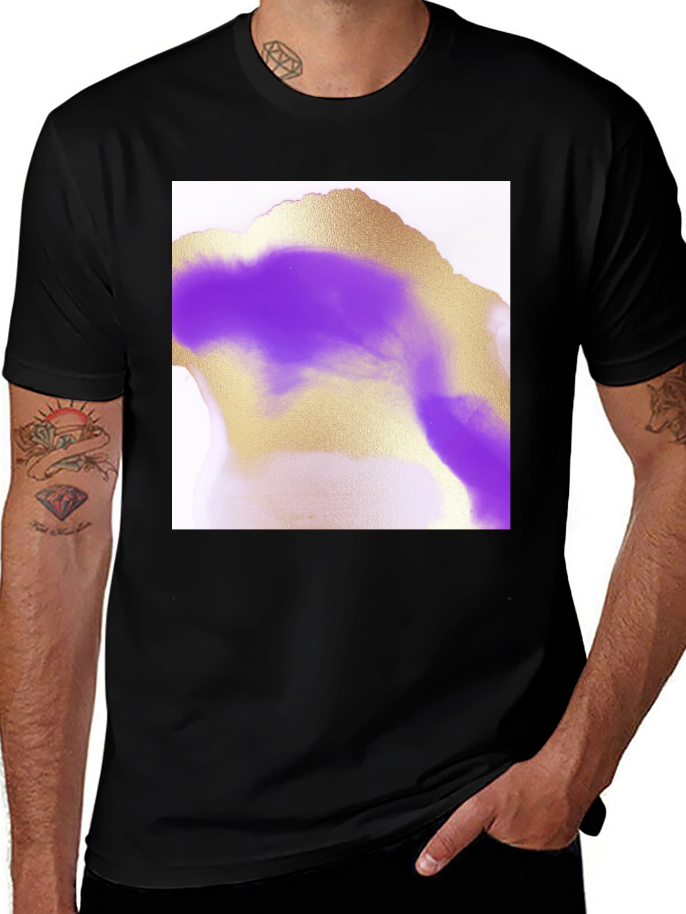 Variant 21 of Abstract Gold & Purple Graphic Tee - Modern Art Shirt