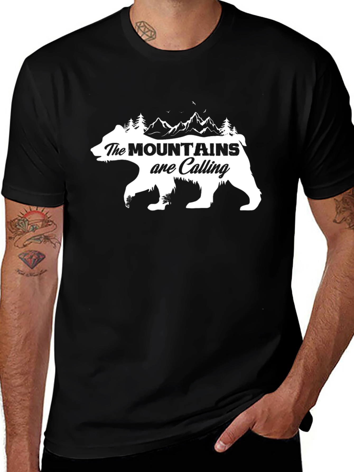 Black Mountains Calling Bear Graphic Tee - Black Cotton Comfort main image