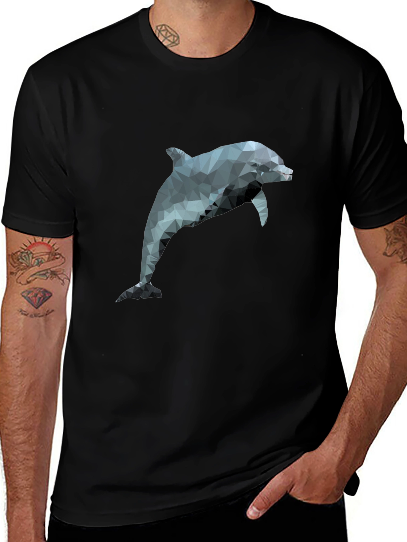 Geometric Dolphin T-Shirt - Black Poly Cotton Blend