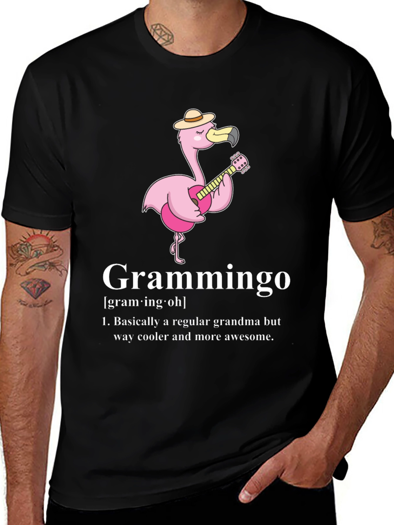 Grammingo T-Shirt: Cool Grandma Flamingo Guitar Tee