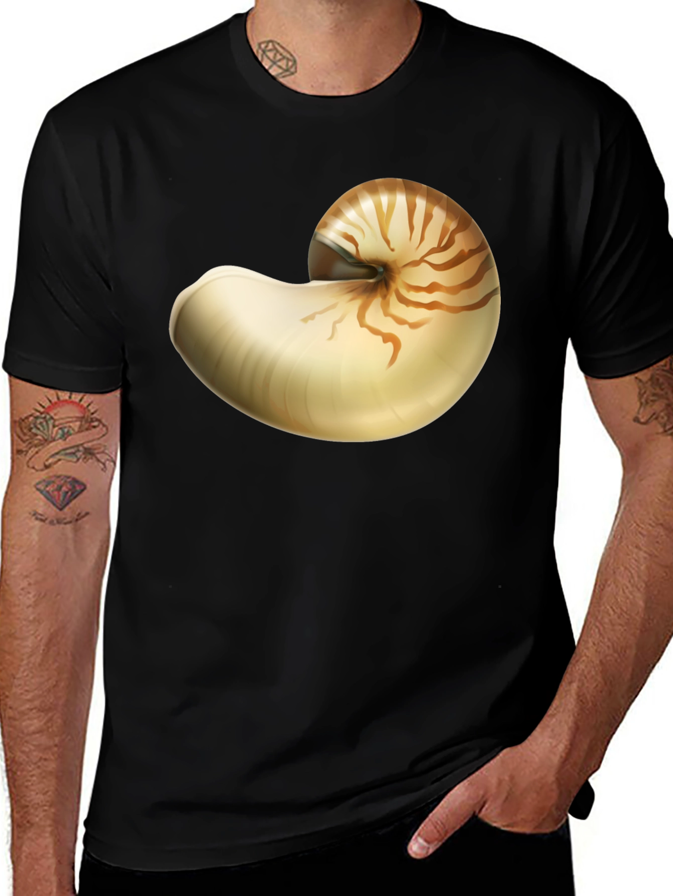 Variant 15 of Nautilus Shell Graphic Tee - Black Cotton Blend