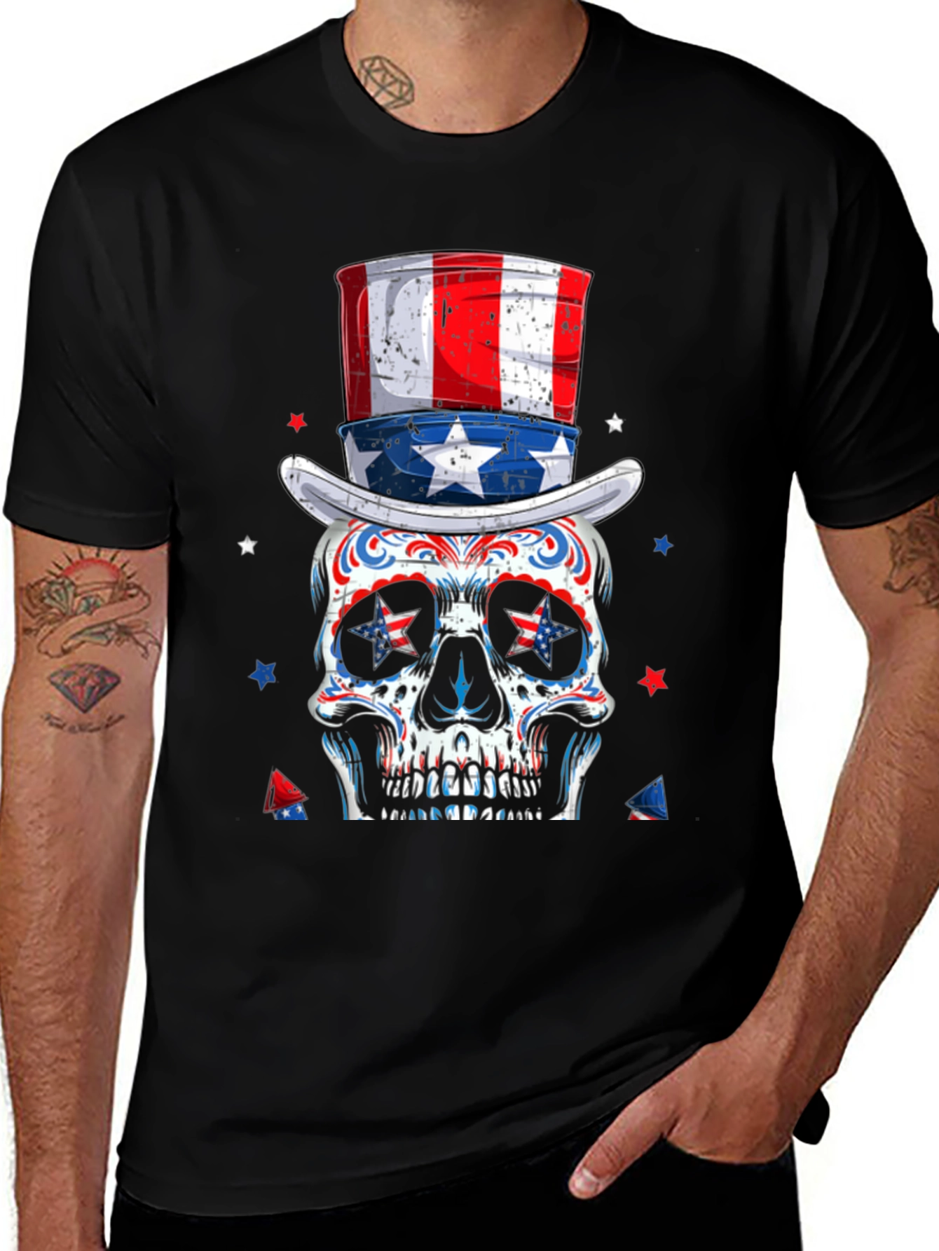 Variant 29 of Patriotic Skull T-Shirt: Stars & Stripes Top Hat