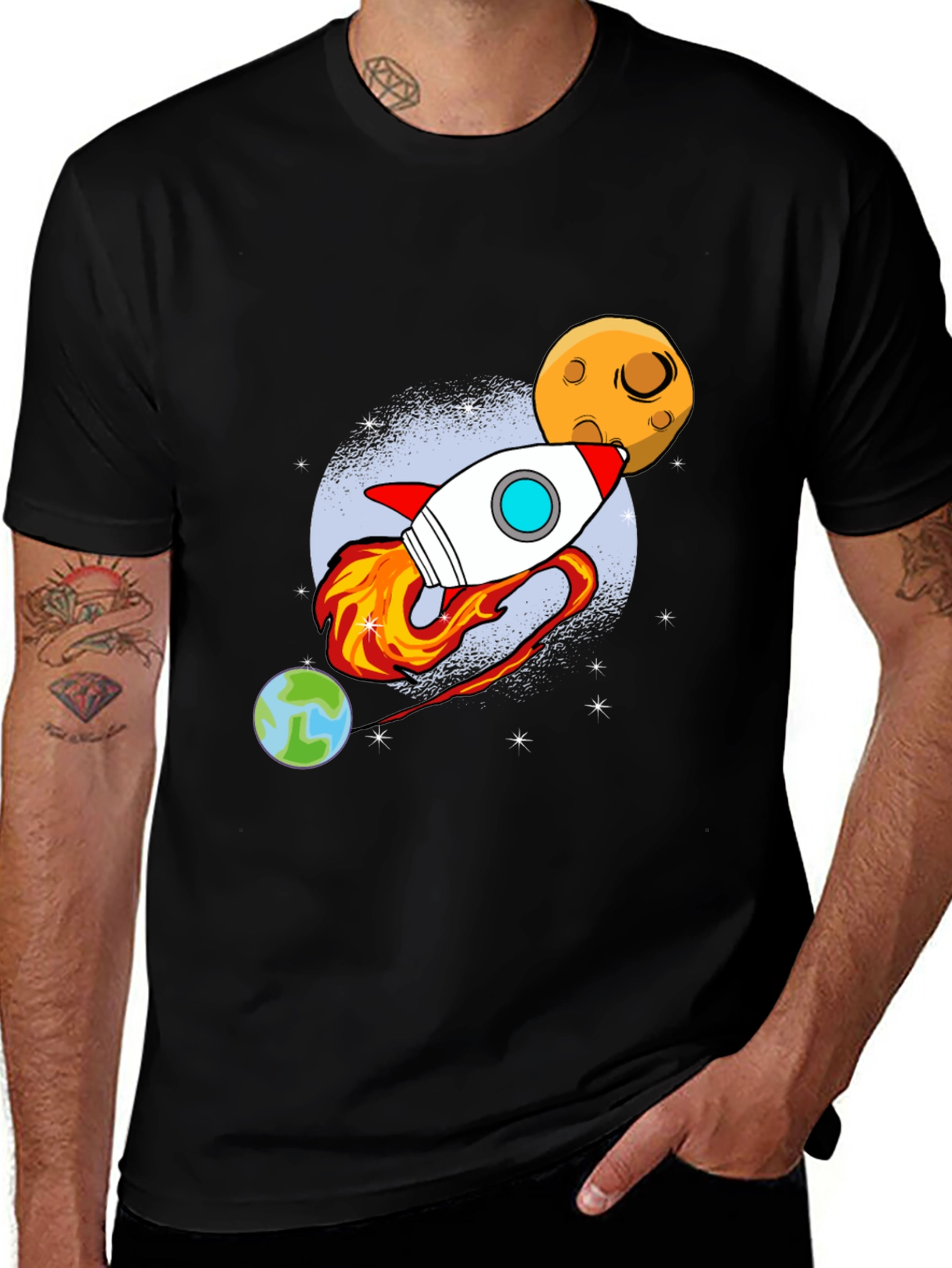 Variant 24 of Space Rocket Graphic Tee - Men's Black T-Shirt