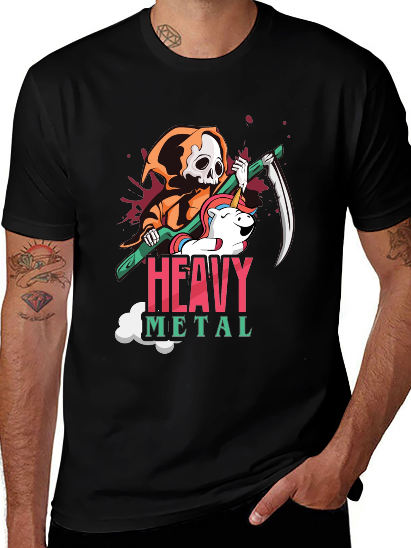 Variant 28 of Heavy Metal Reaper Unicorn Graphic Tee - Black
