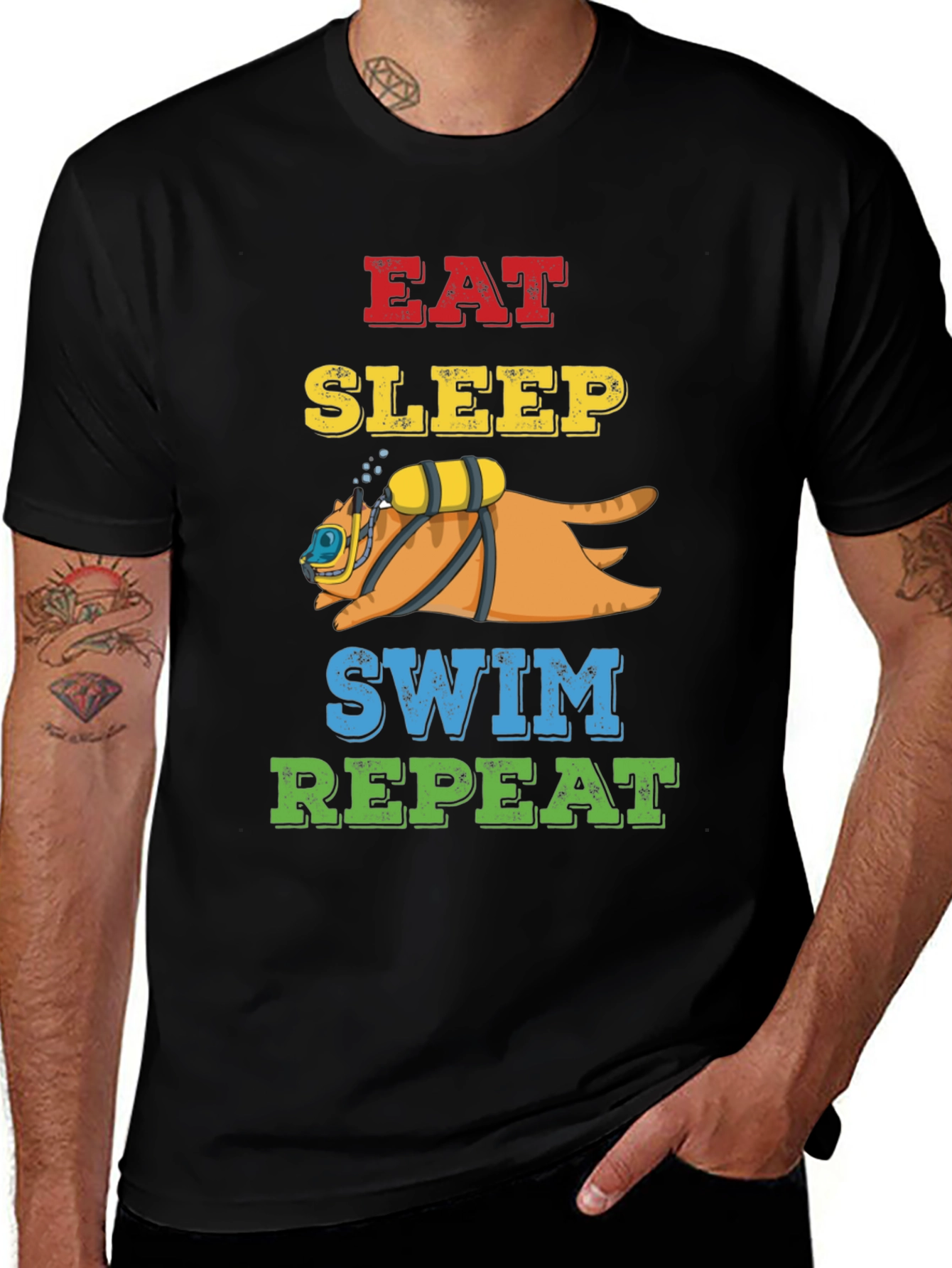 Variant 6 of Eat Sleep Swim Repeat Cat Scuba Diving T-Shirt
