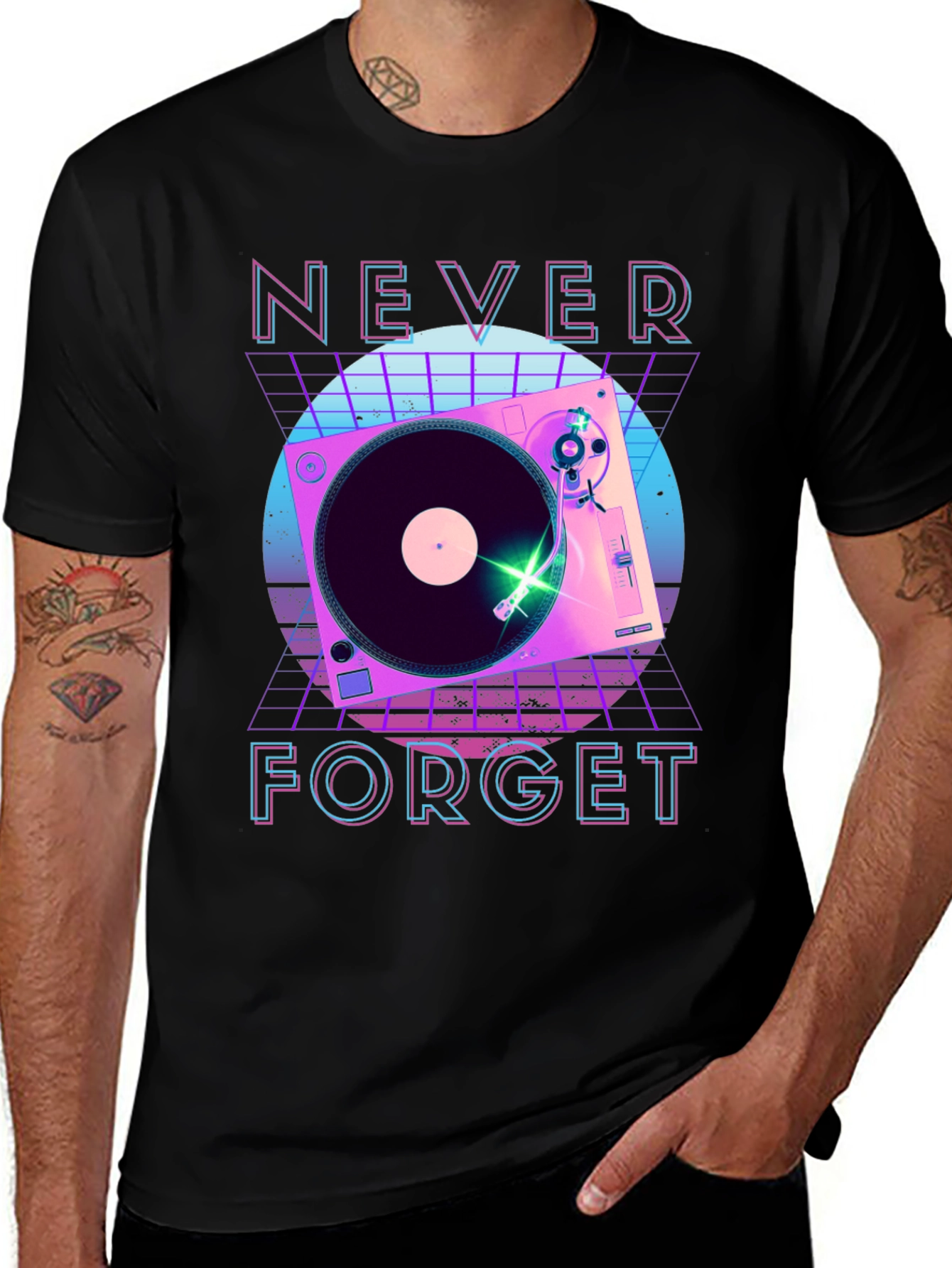Variant 28 of Retro Turntable Never Forget Graphic Tee