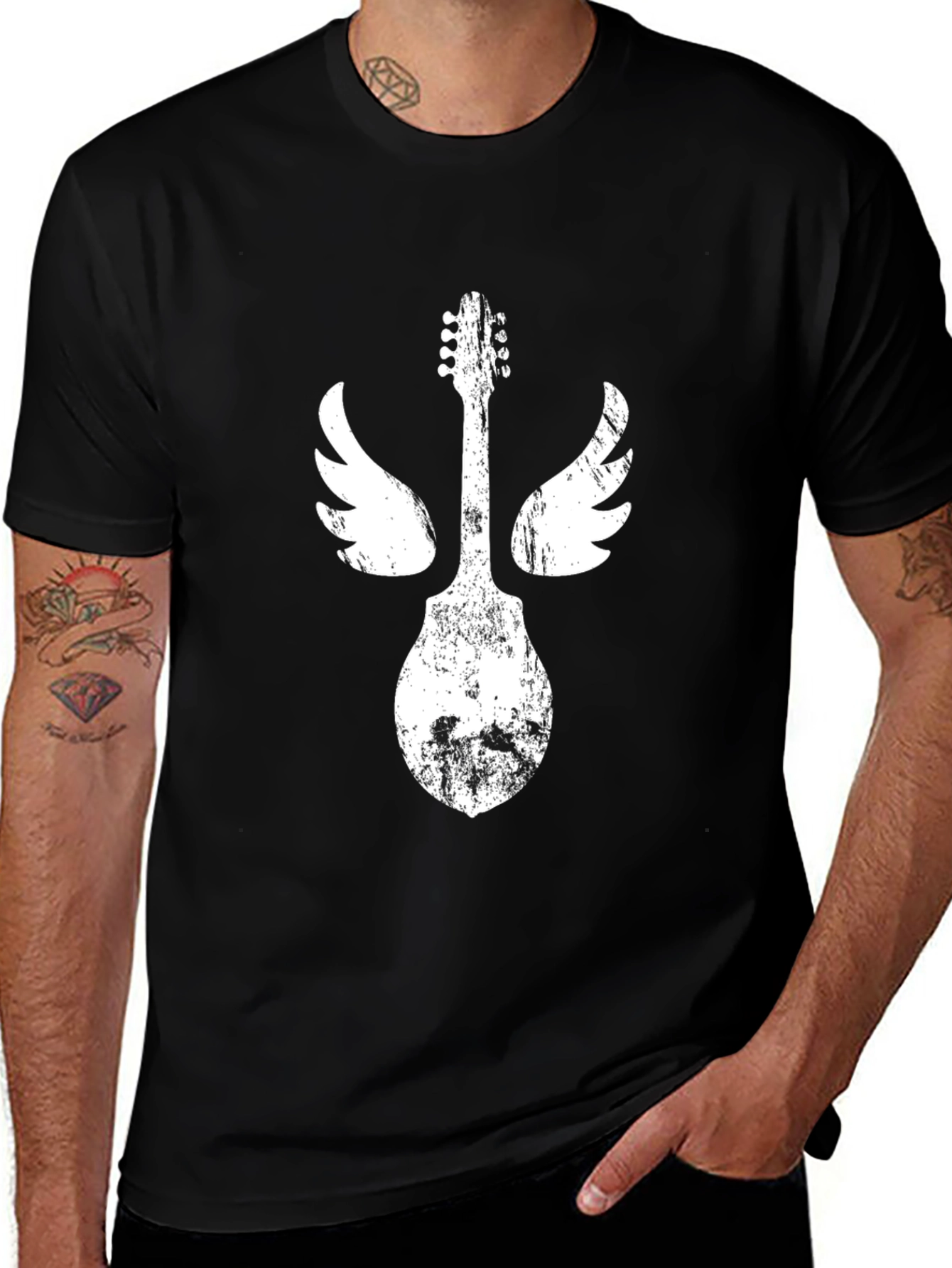 Variant 6 of Guitar Wings Graphic T-Shirt - Black Cotton Tee