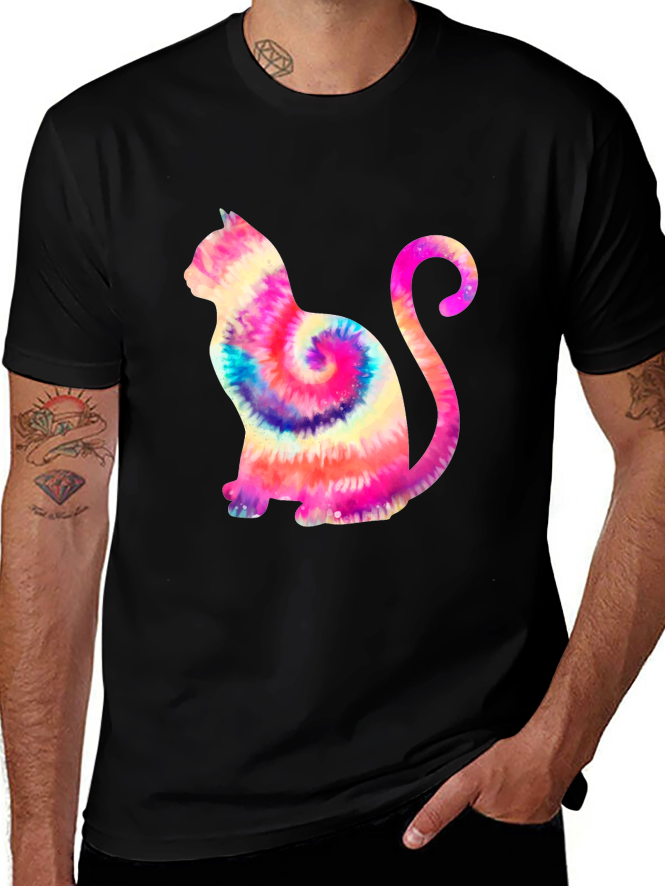 Variant 29 of Tie Dye Cat Graphic Tee - Black Unisex T-Shirt