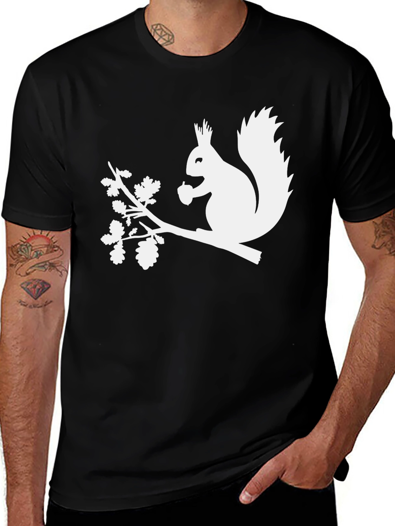 Black Squirrel Silhouette Graphic Tee - Black Cotton T-Shirt main image