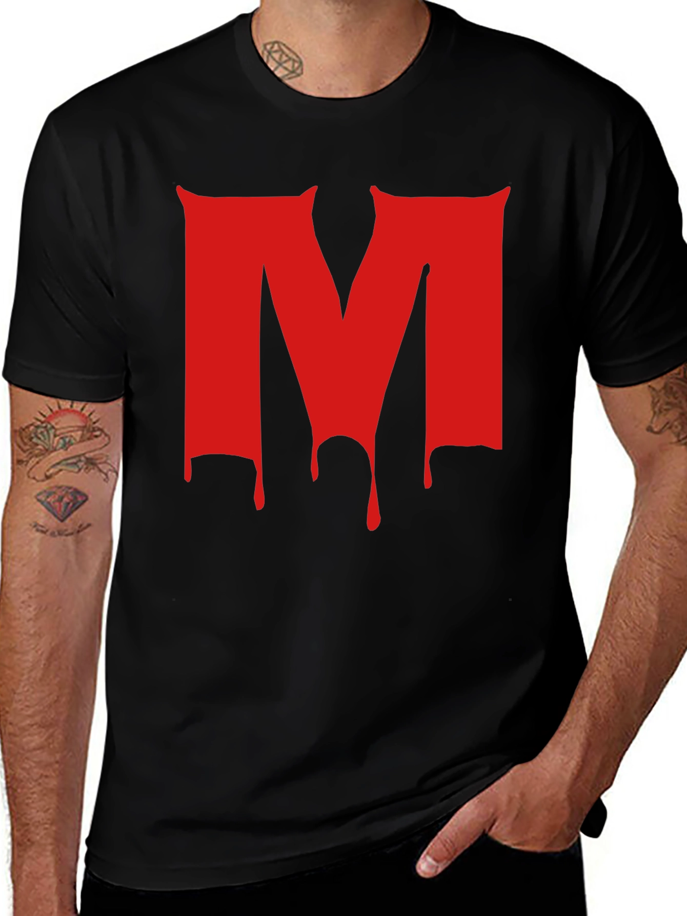 Variant 9 of Red Dripping M Letter Black T-Shirt