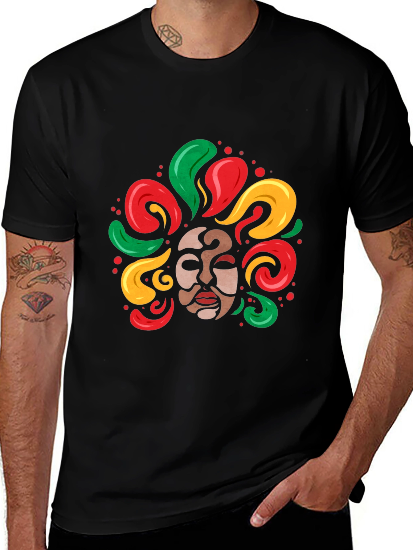 Variant 12 of Cultural Mask Graphic Tee - Vibrant Art Shirt