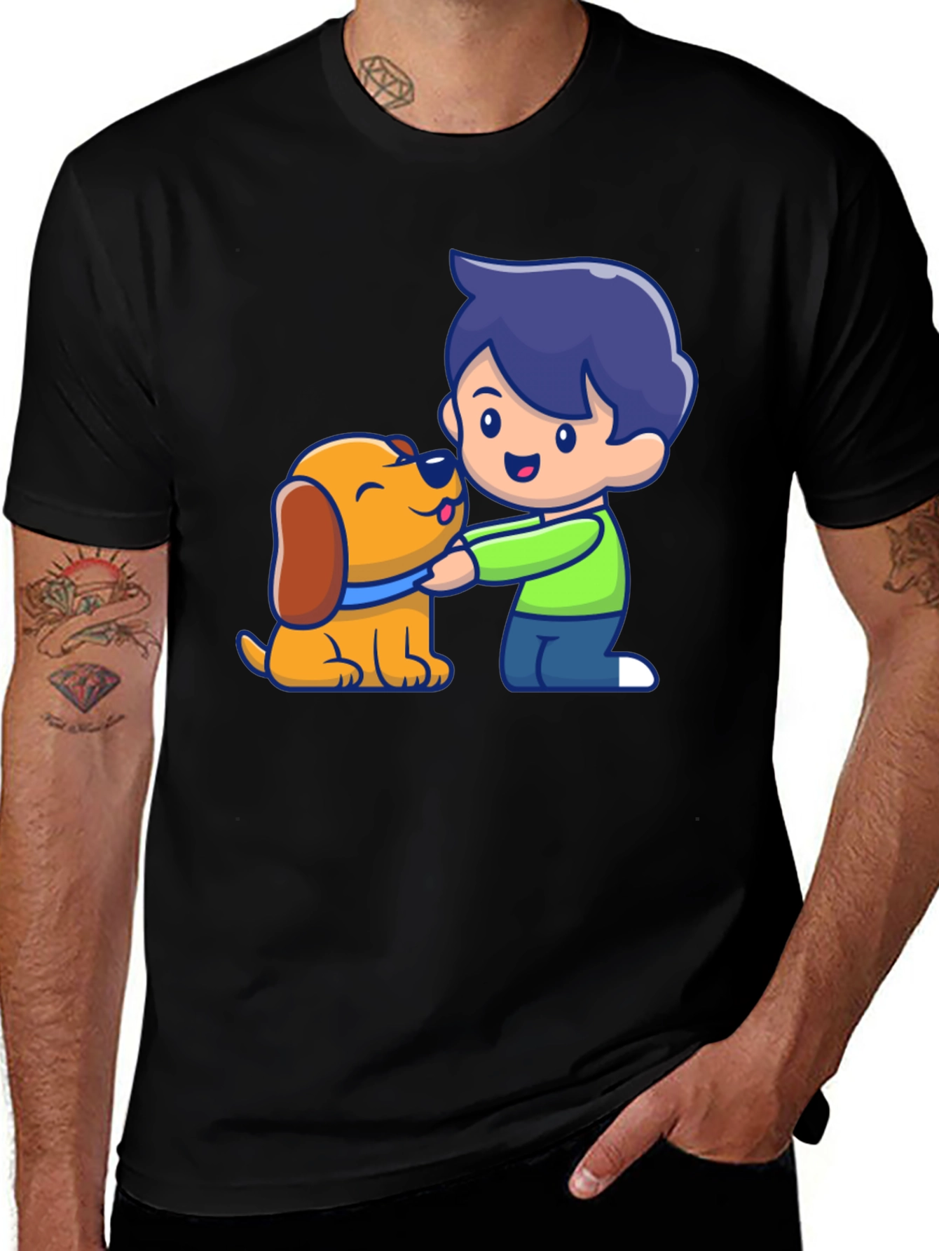 Variant 27 of Boy and Dog Cartoon Graphic T-Shirt