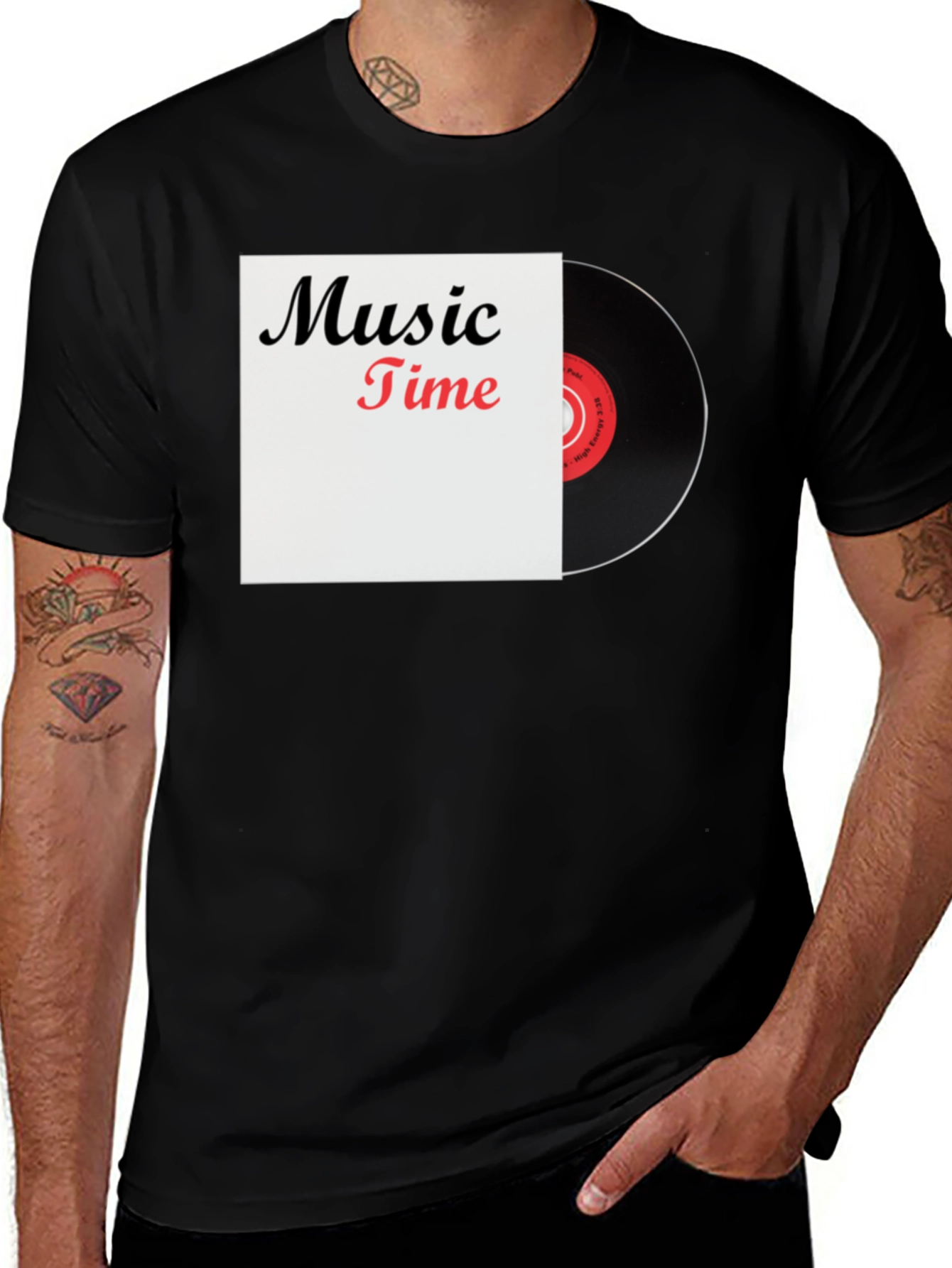 Music Time Vinyl Record Graphic T-Shirt - Black