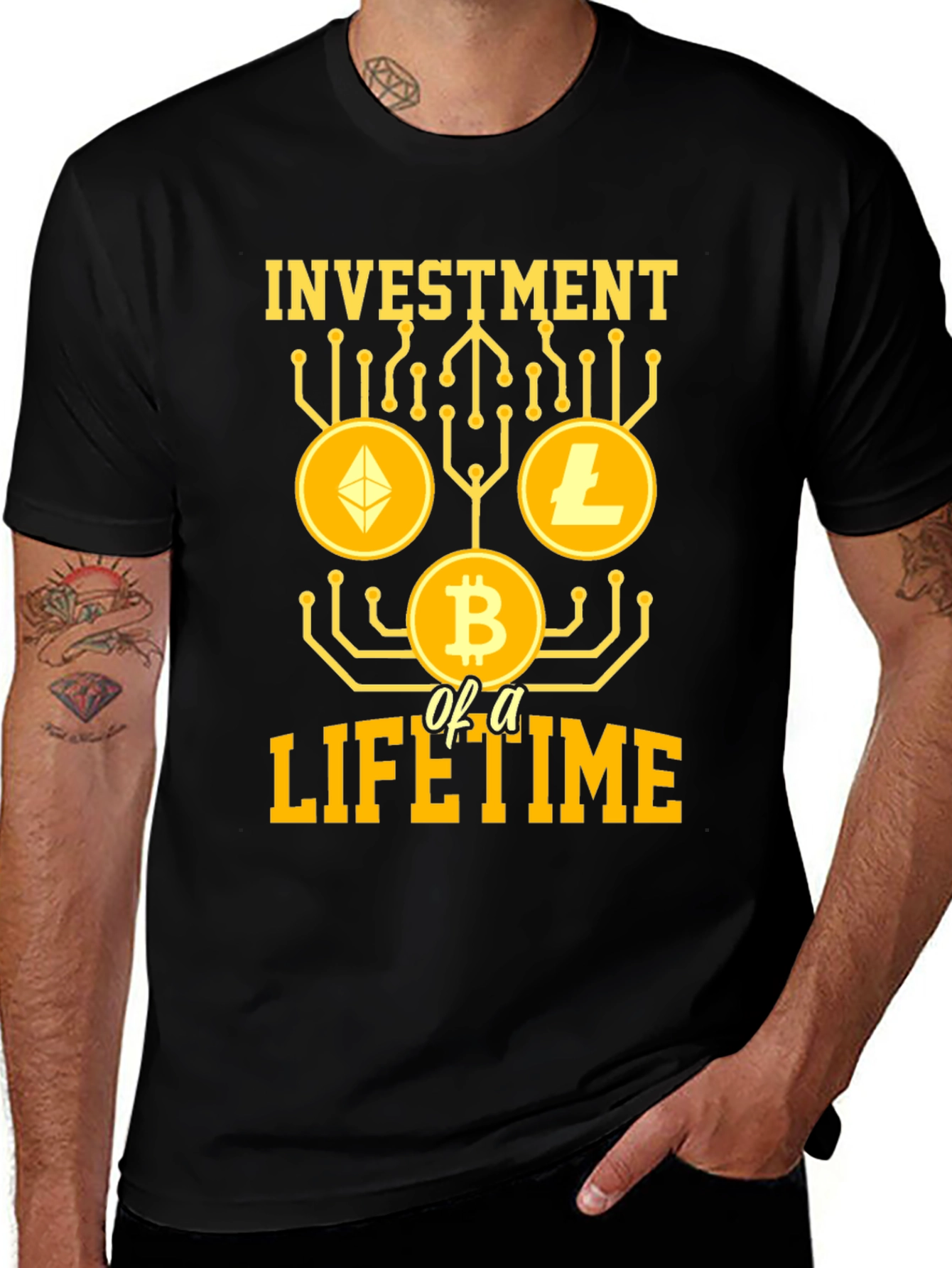 Variant 15 of Crypto Investment T-Shirt - Bitcoin, Ethereum, Litecoin