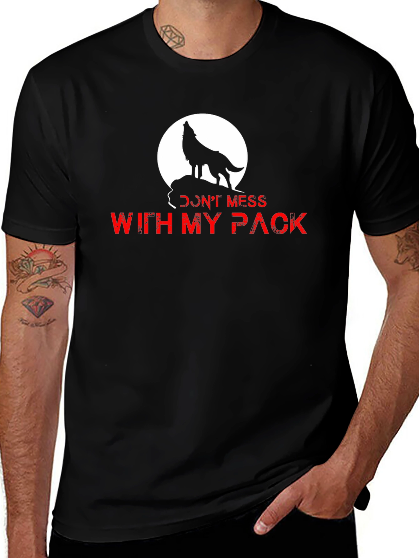 Wolf Pack Graphic Tee - "Don't Mess With My Pack" Black T-Shirt