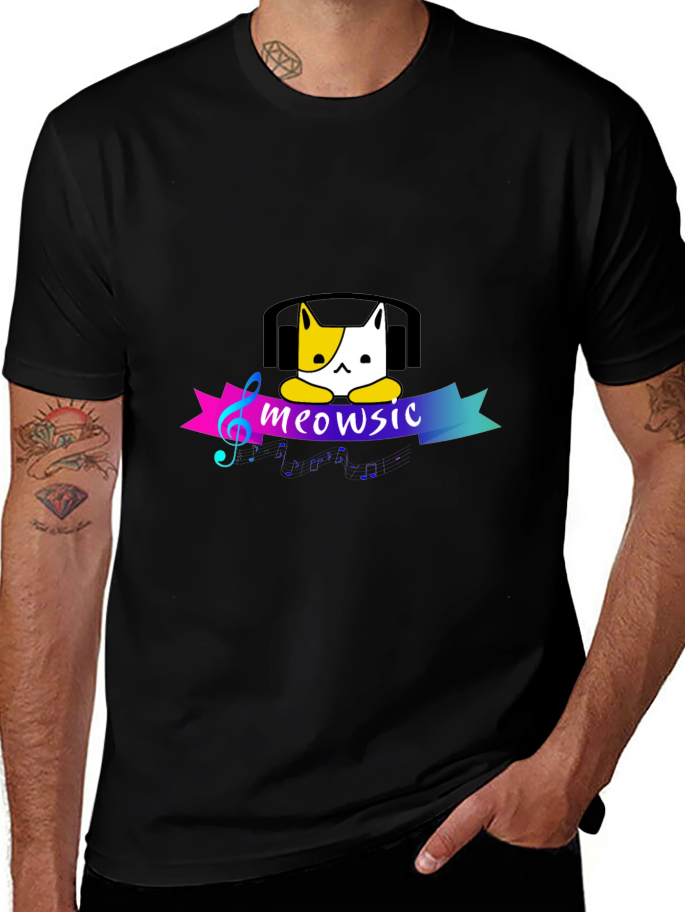 Variant 18 of Meowsic Cat Headphones Graphic Tee
