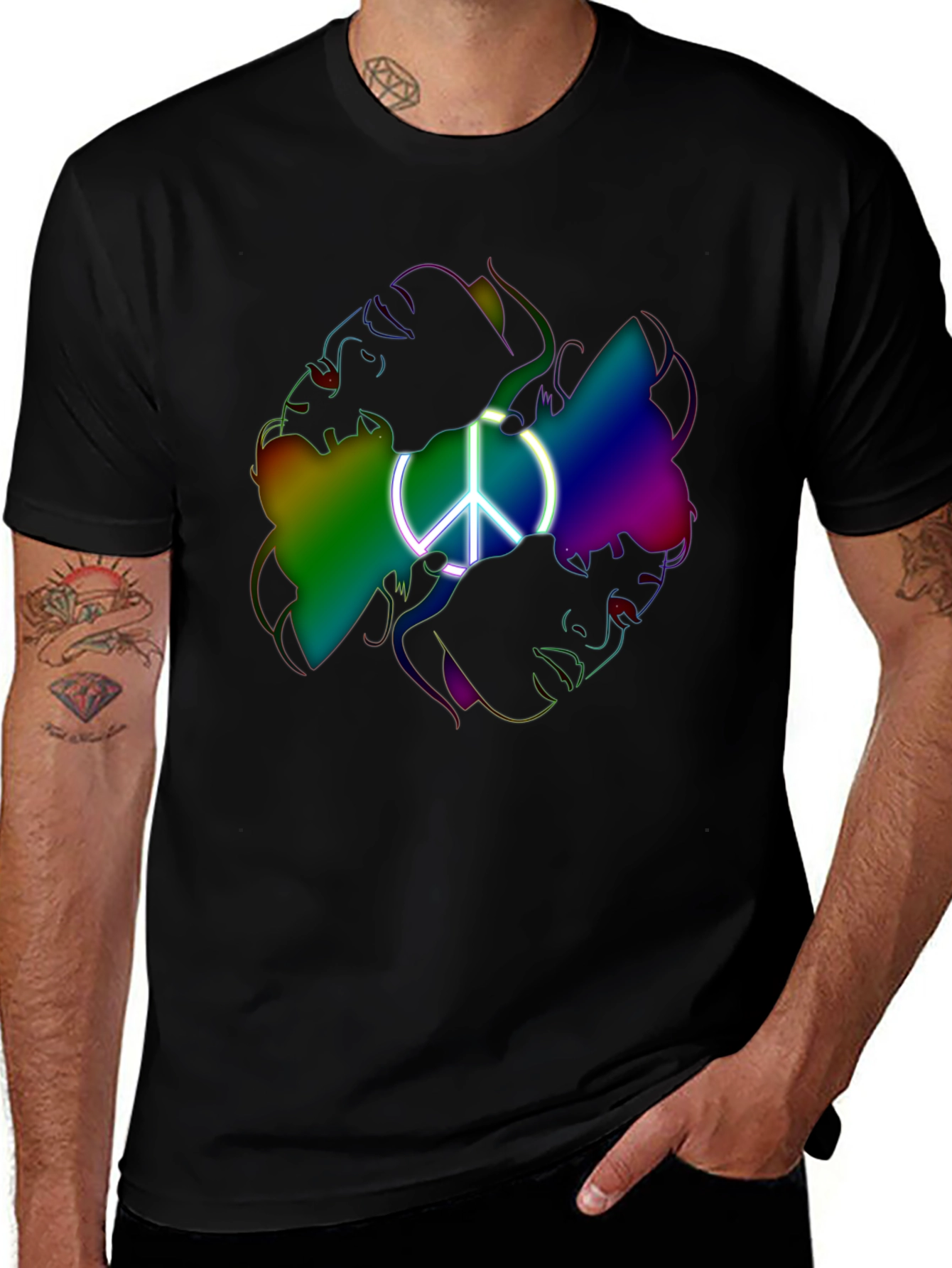 Variant 2 of Peace Sign Rainbow Faces Graphic T-Shirt