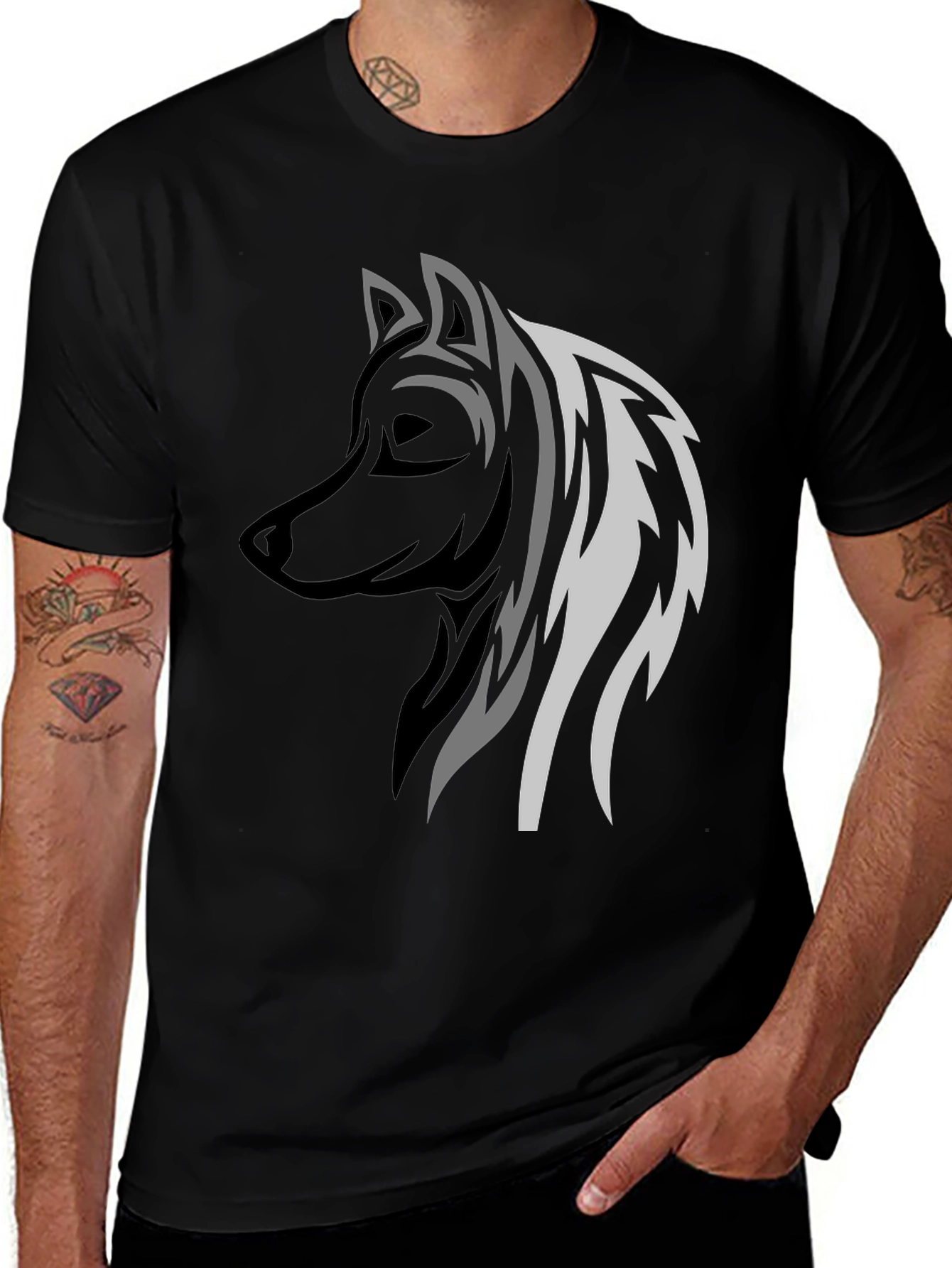 Variant 19 of Wolf Graphic Print Men's Black T-Shirt