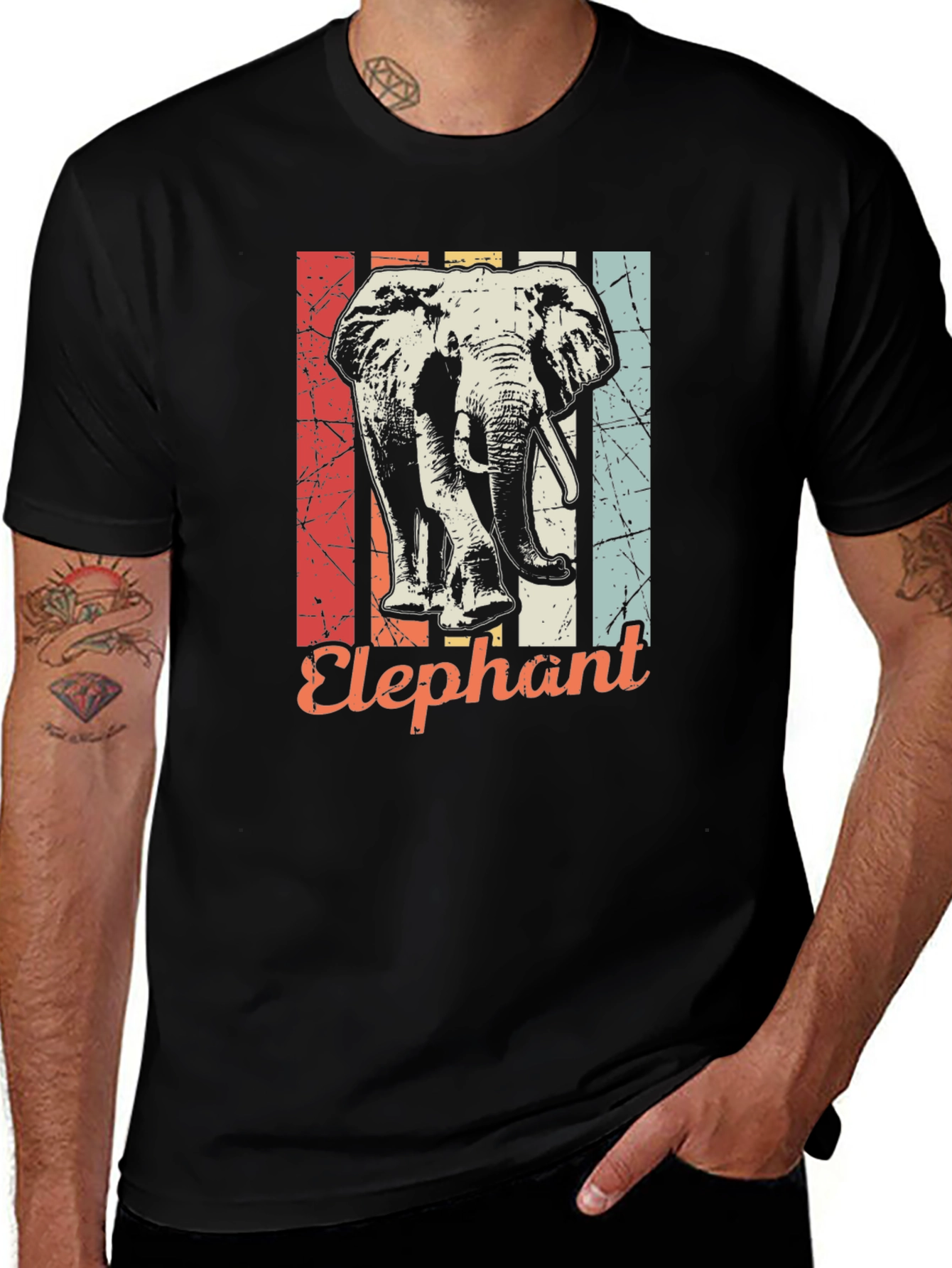 Variant 23 of Retro Elephant Graphic T-Shirt - Vintage Style Men's Tee