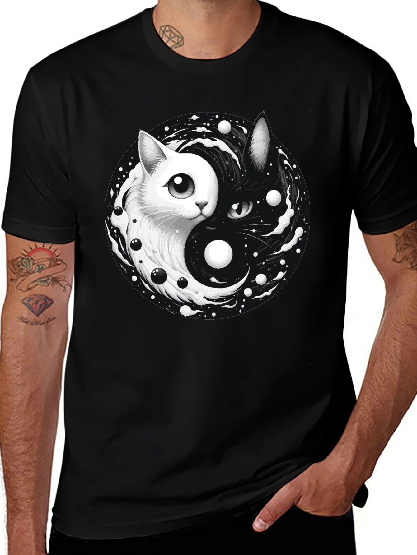 Variant 11 of Yin Yang Cat Graphic T-Shirt - Balance & Style